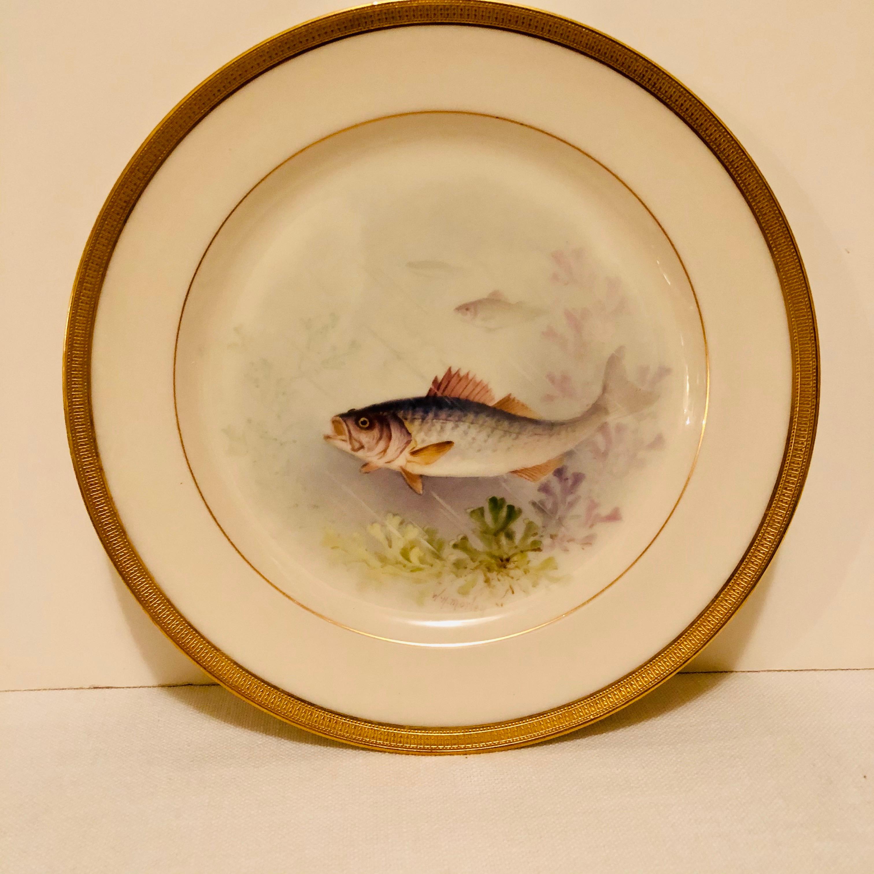 Set of Lenox Fish Plates Each Painted with Different Fish Artist Signed Morley 3