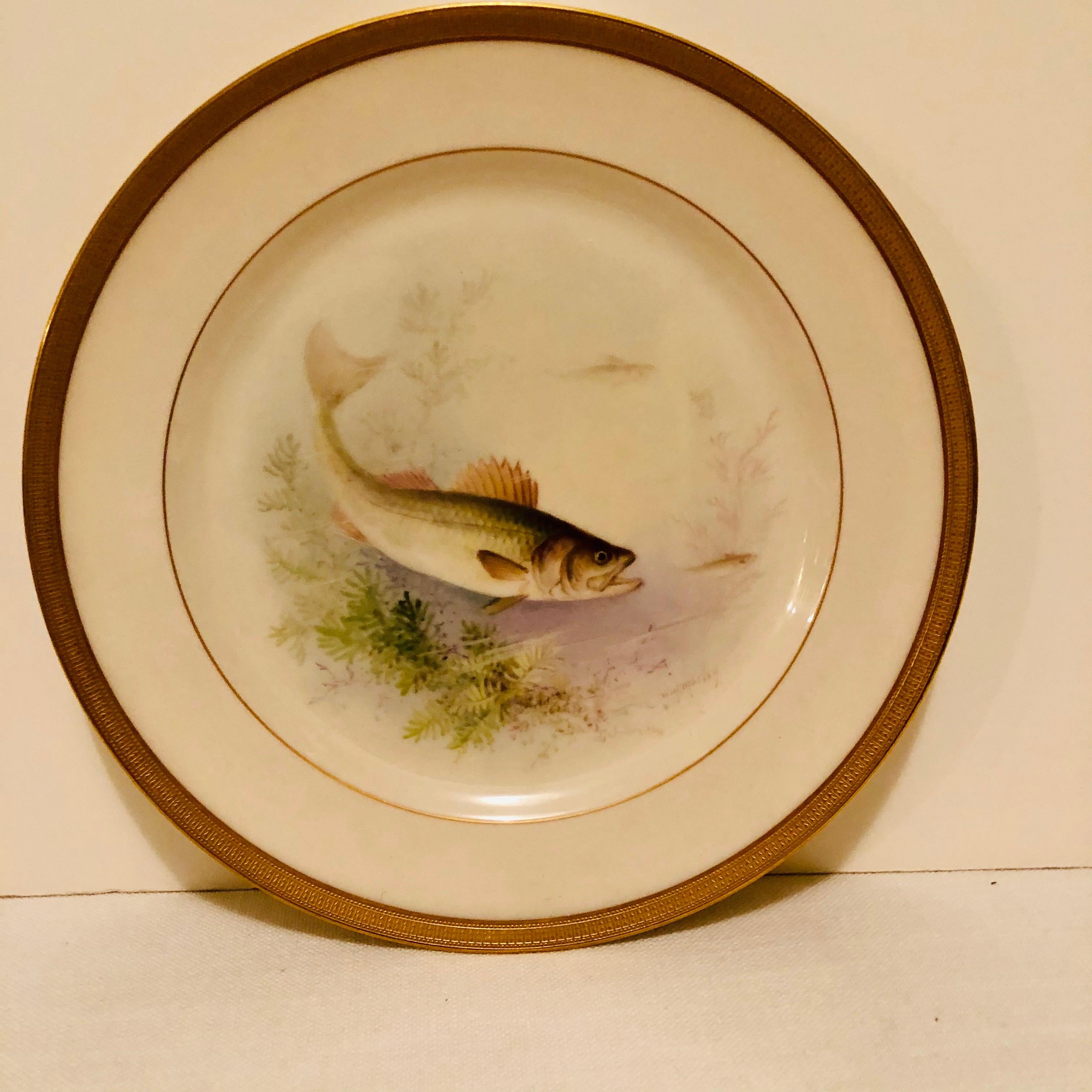 Set of Lenox Fish Plates Each Painted with Different Fish Artist Signed Morley 4