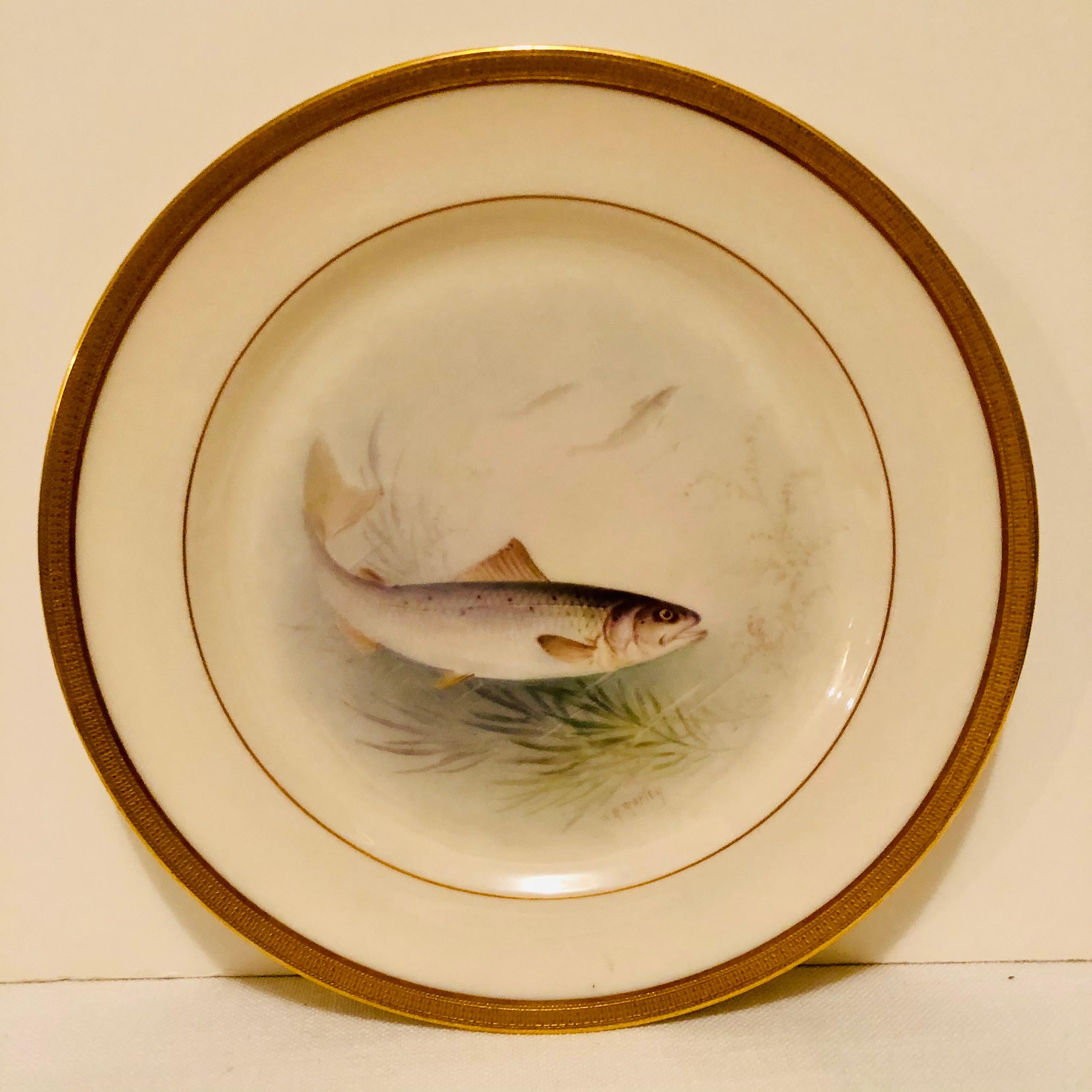 Other Set of Lenox Fish Plates Each Painted with Different Fish Artist Signed Morley