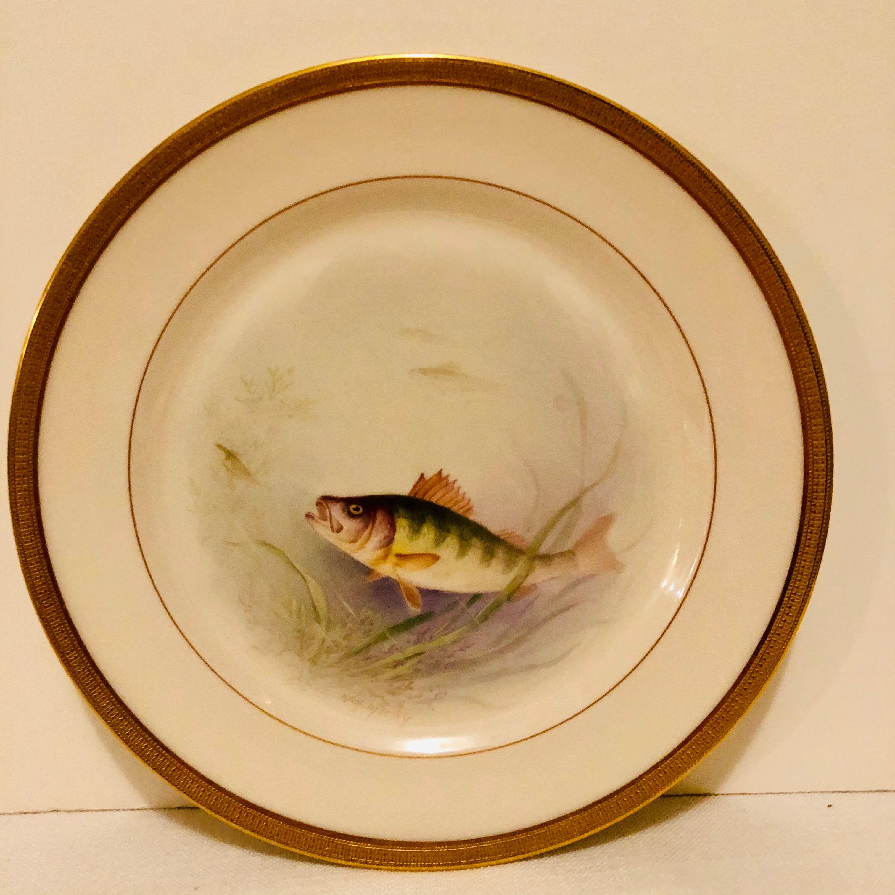 American Set of Lenox Fish Plates Each Painted with Different Fish Artist Signed Morley
