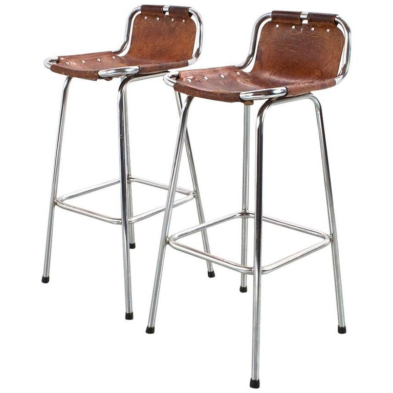 Les Arcs Stool In Camel Colored Leather, Coloured Leather Bar Stools