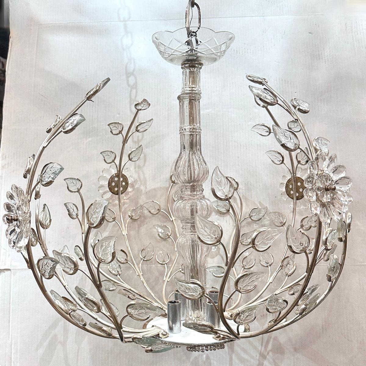 Mid-20th Century Set of Light Fixtures with Molded Glass Leaves, Sold Individually For Sale