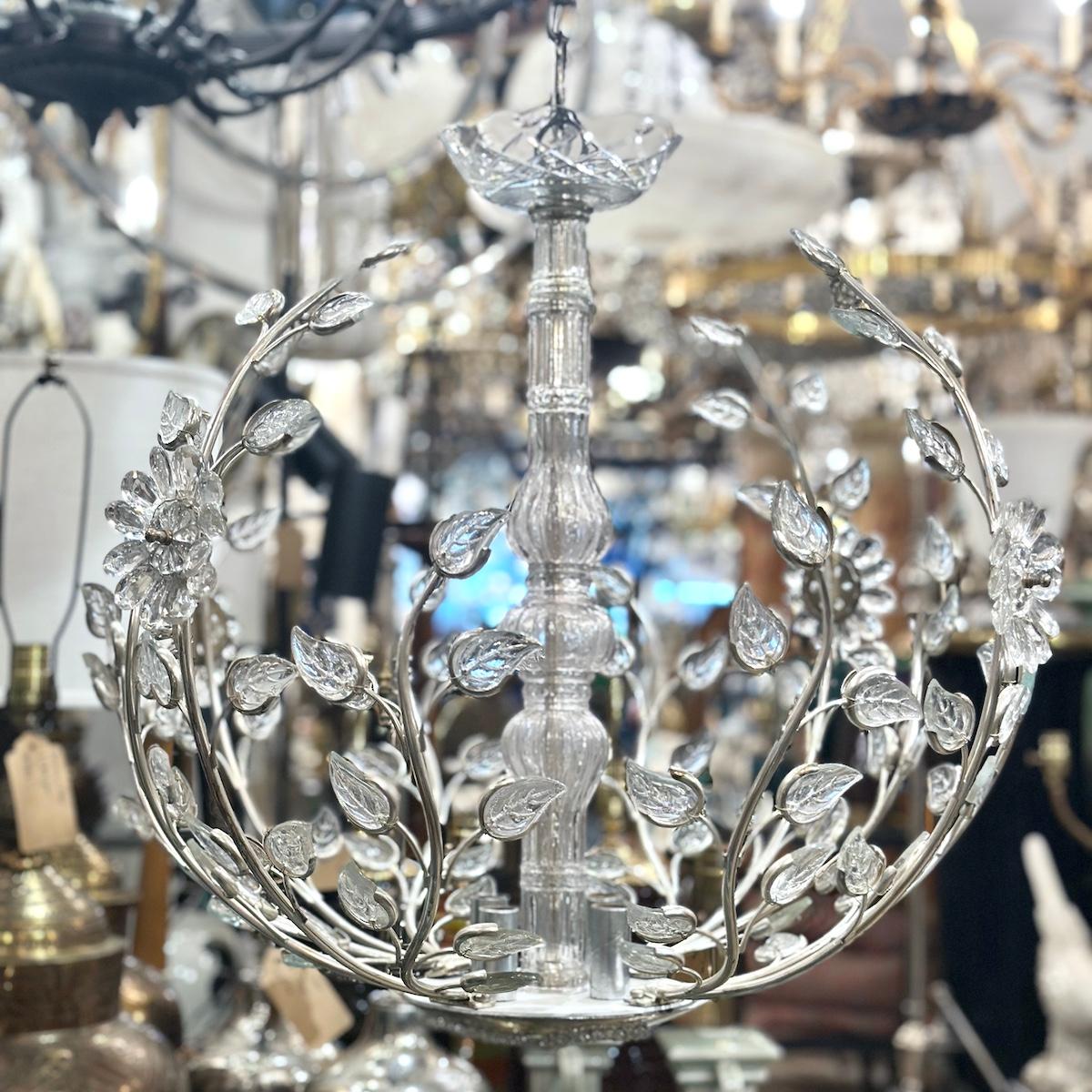 Metal Set of Light Fixtures with Molded Glass Leaves, Sold Individually For Sale