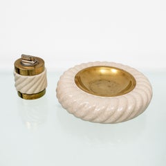 Set of lighter and ashtray in Ceramic Brass by Tommaso Barbi, Italy, 1960s