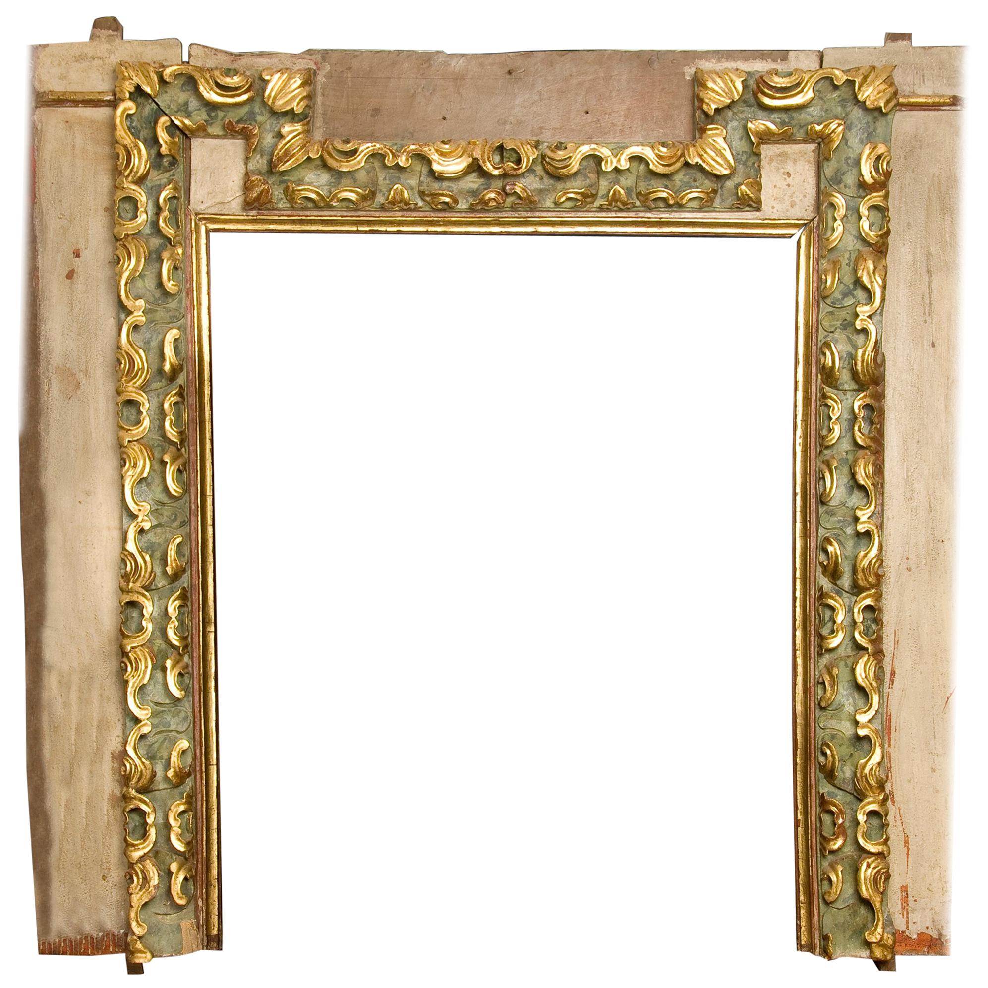 Set of Lintel and Two Jambs, Polychromed Wood, Baroque, 17th Century For Sale