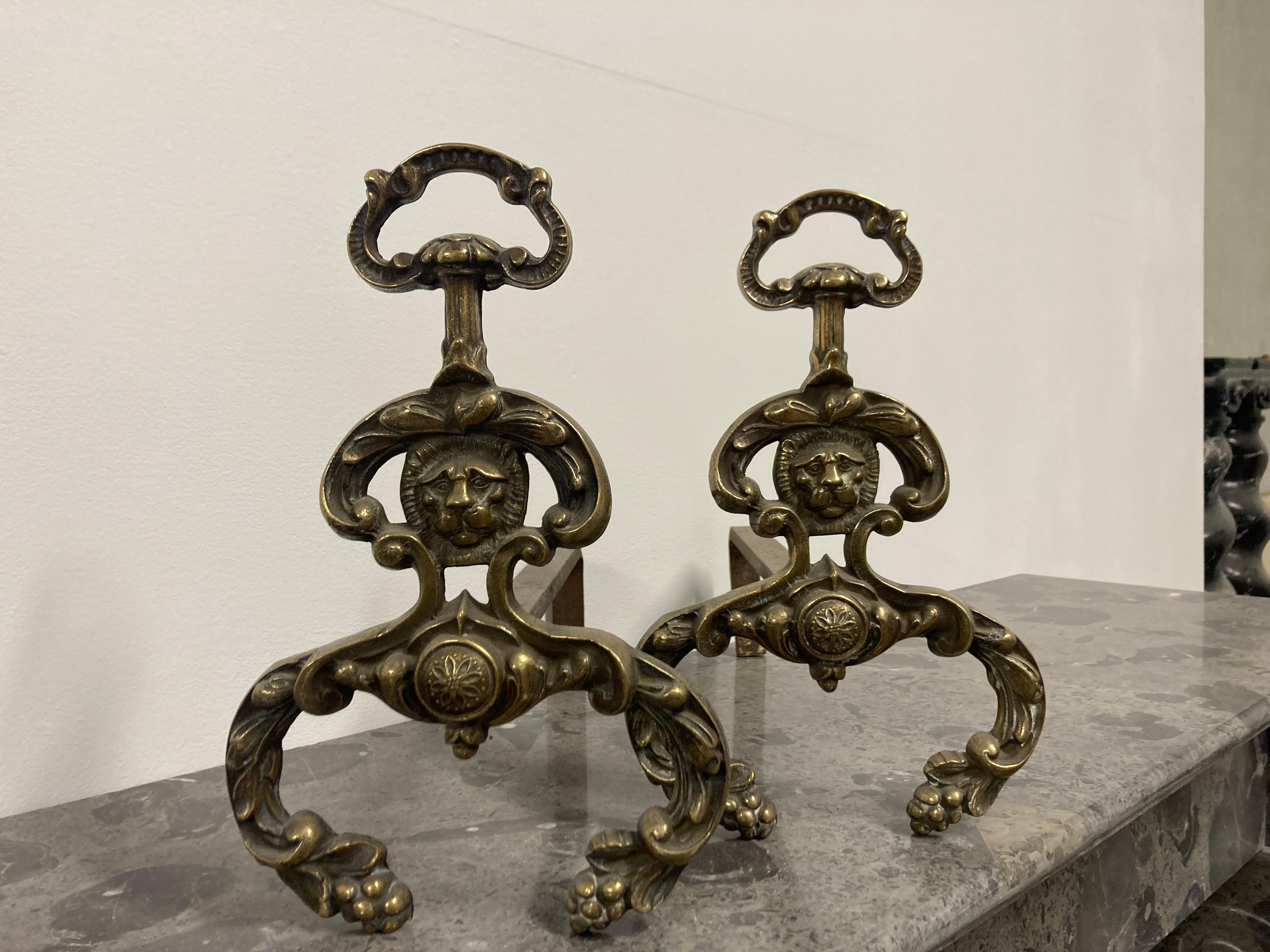 18th Century and Earlier Set of Lion Andirons For Sale