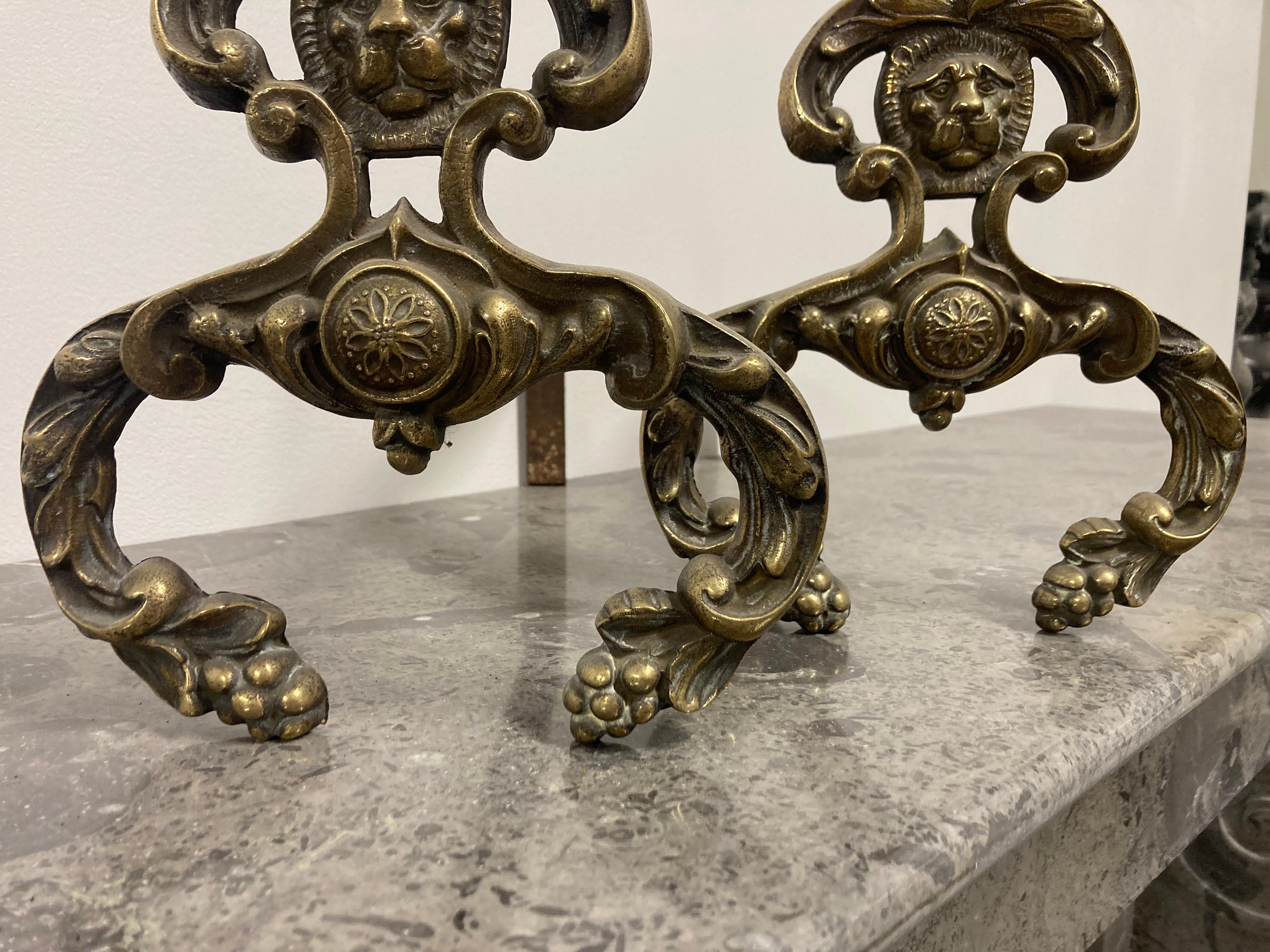 Set of Lion Andirons For Sale 1