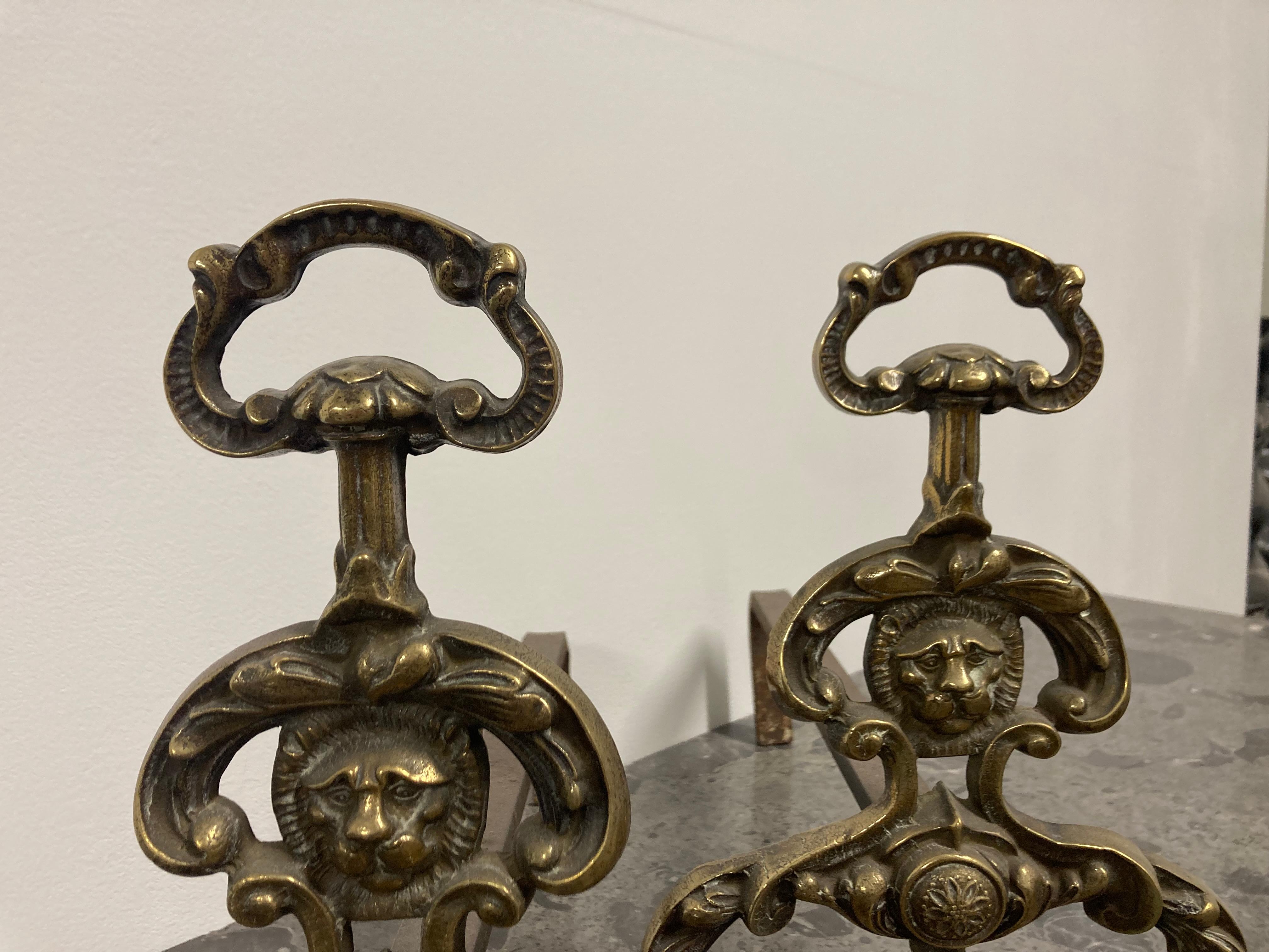 Set of Lion Andirons For Sale 2