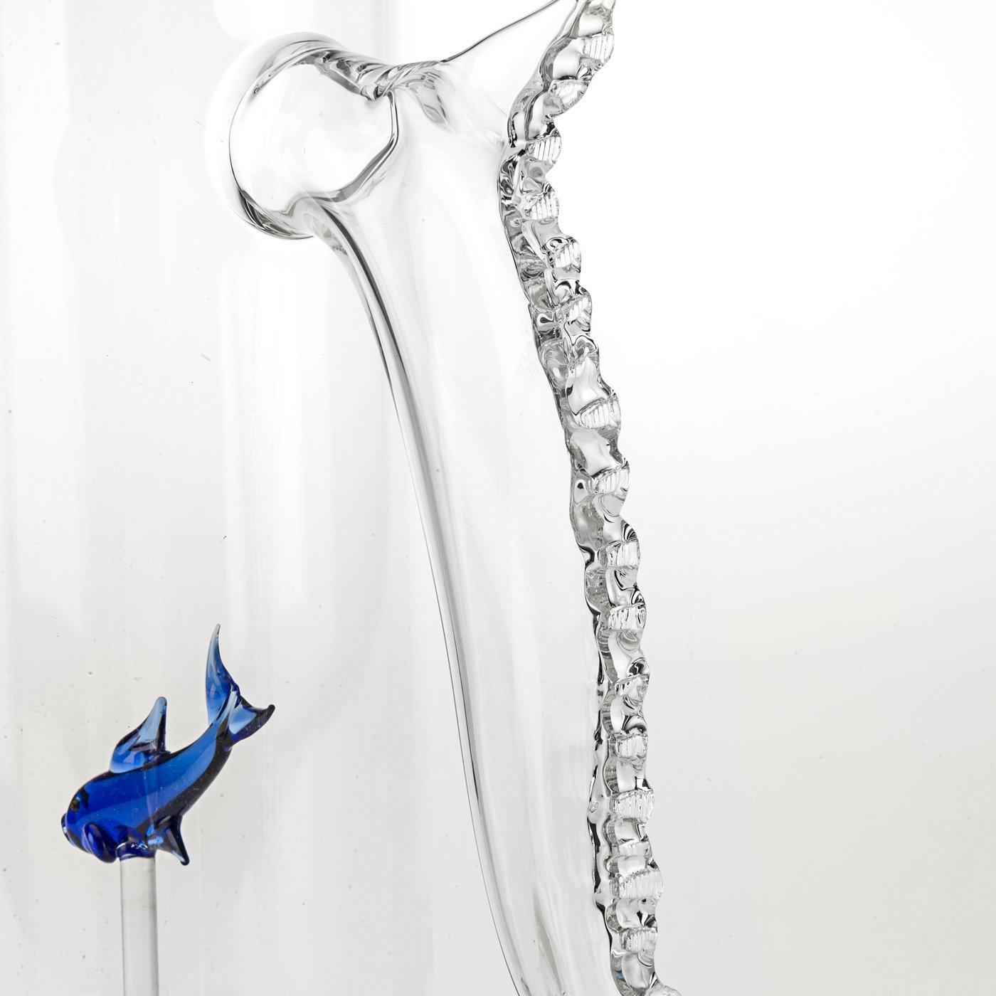 Italian Set of Little Blue Fish Pitcher and Four Rounded Little Blue Fish Glasses For Sale