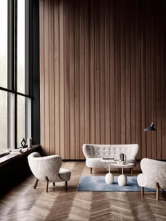 Set of Little Petra Sofa & Lounge Chair in Sheepskin Moonlight & Walnut, for &T