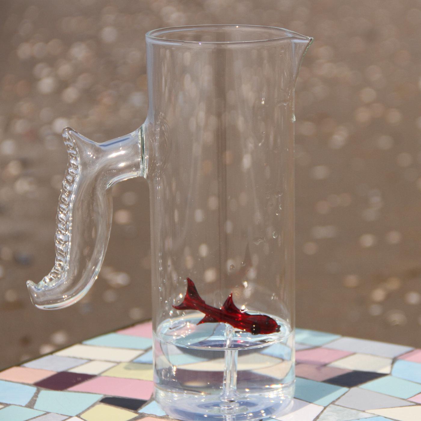 Contemporary Set of Little Red Fish Pitcher and Four Little Red Fish Glasses by Casarialto For Sale