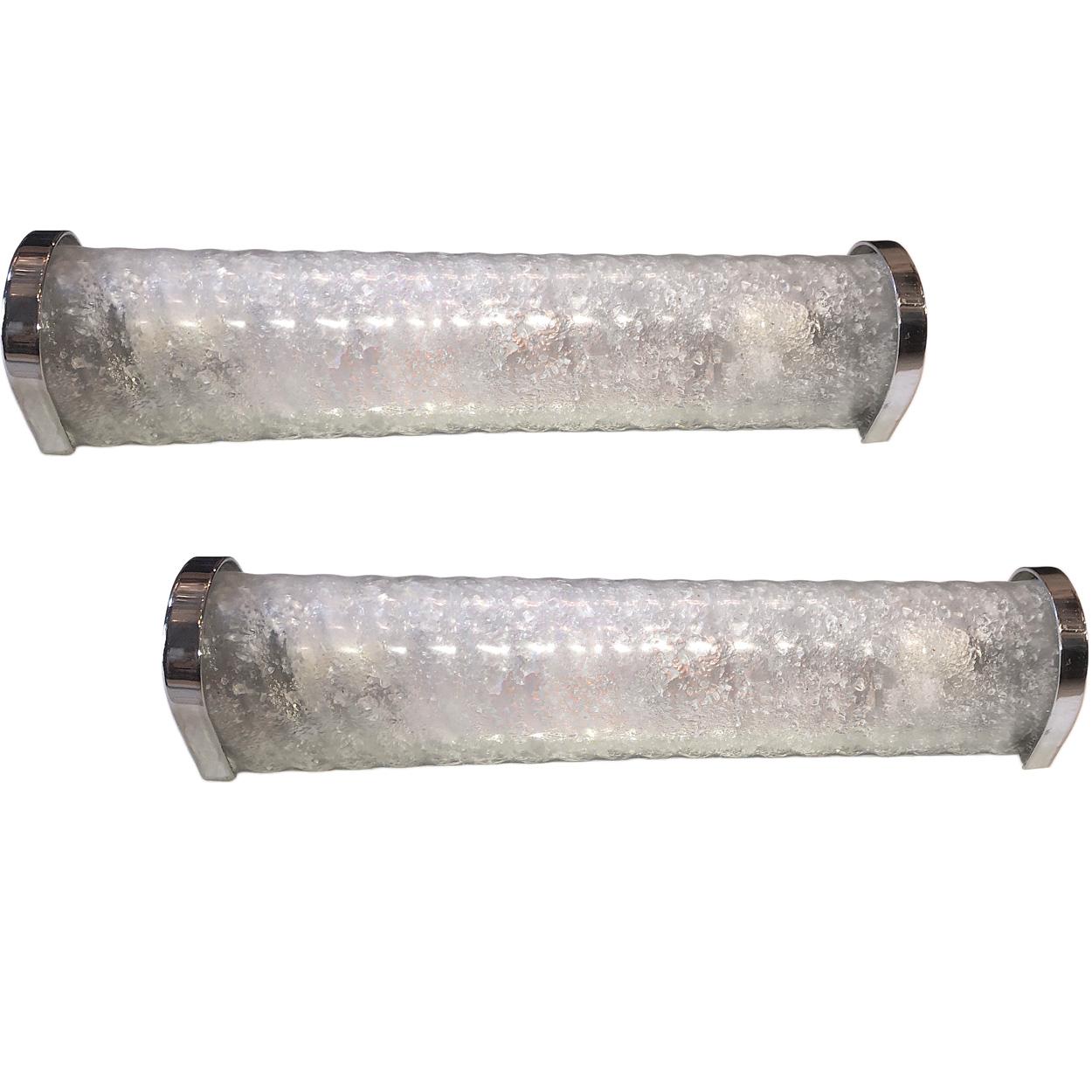 Italian Set of Long Moderne Glass Sconces, Sold Per Pair For Sale