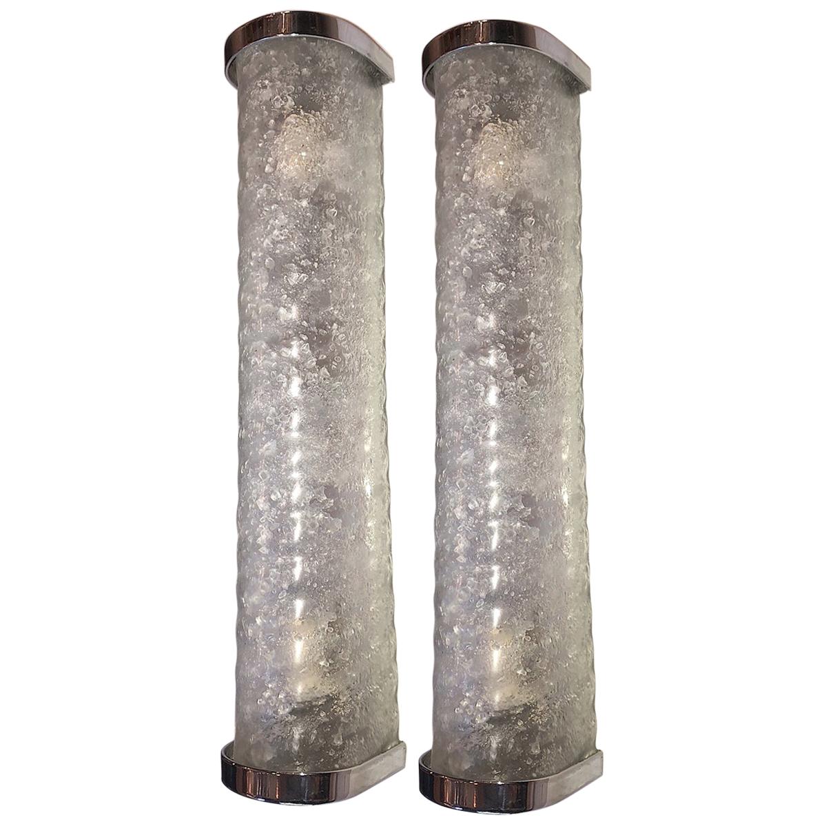 Set of Long Moderne Glass Sconces, Sold Per Pair For Sale