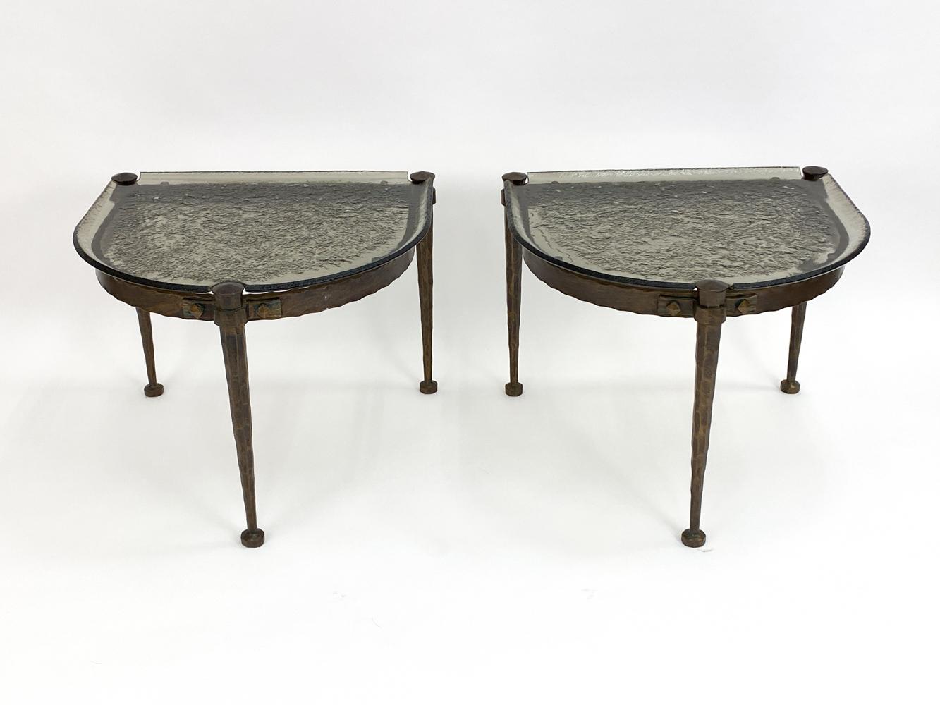 Brutalist Set of Lothar Klute Glass & Bronze Coffee Tables, Circa 1980s For Sale