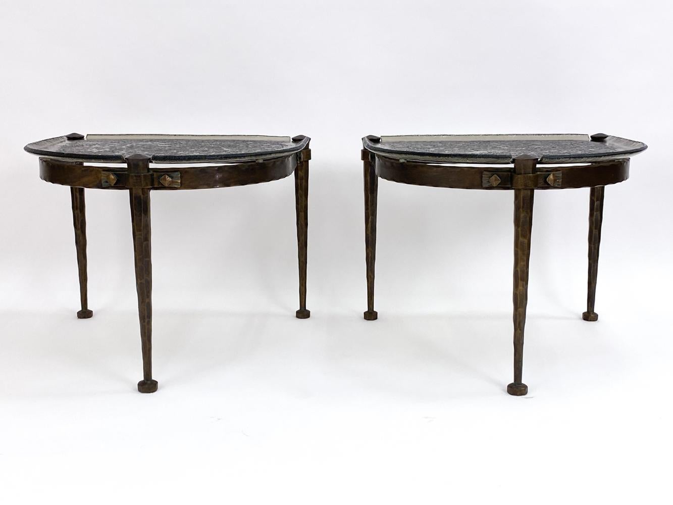 German Set of Lothar Klute Glass & Bronze Coffee Tables, Circa 1980s For Sale