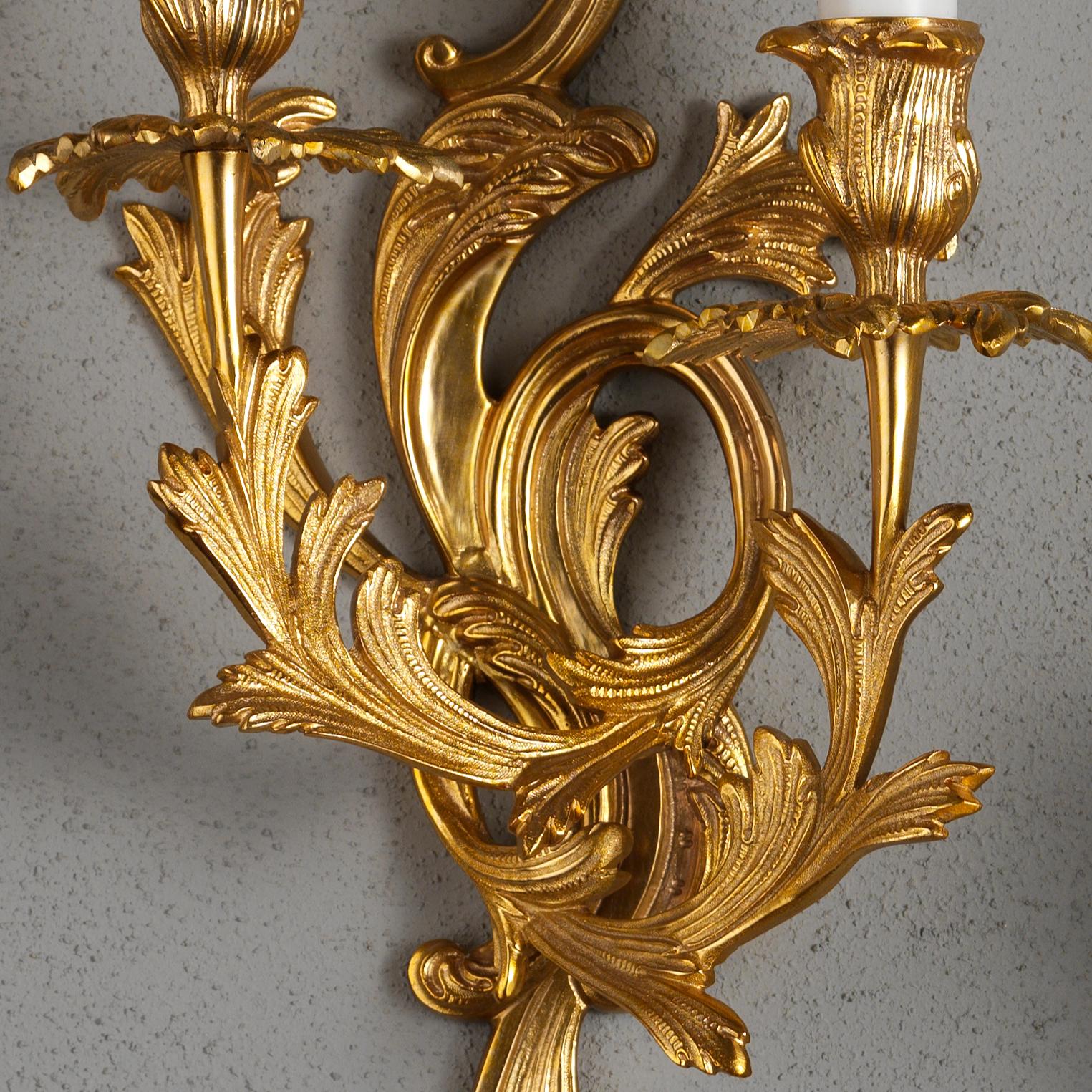 Set of Louis XV Style Gilt Bronze Wall Sconces By Gherardo Degli Albizzi In New Condition For Sale In Florence, Tuscany