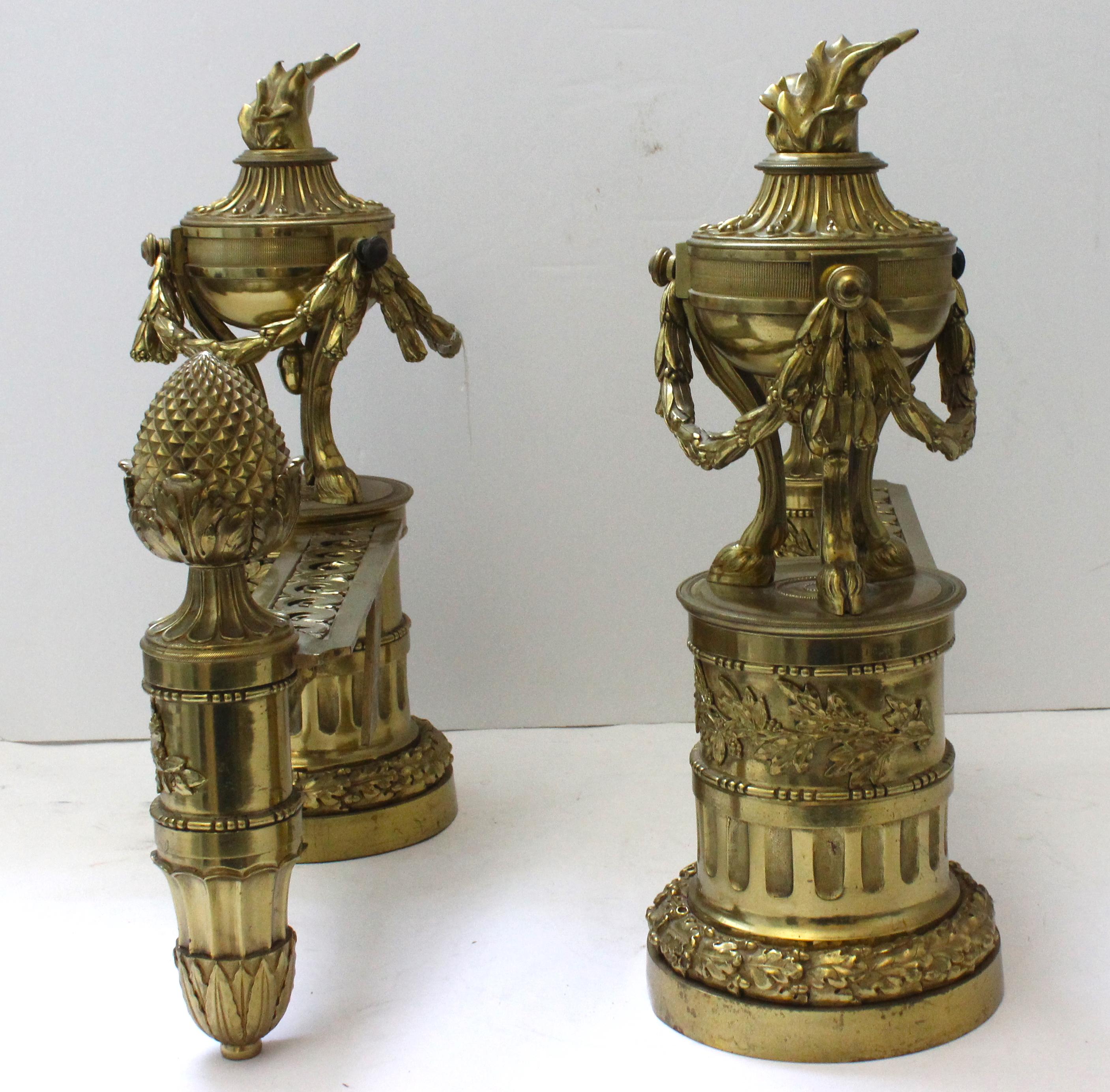 Set of Louis XVI Style Bronze Chenets For Sale 6