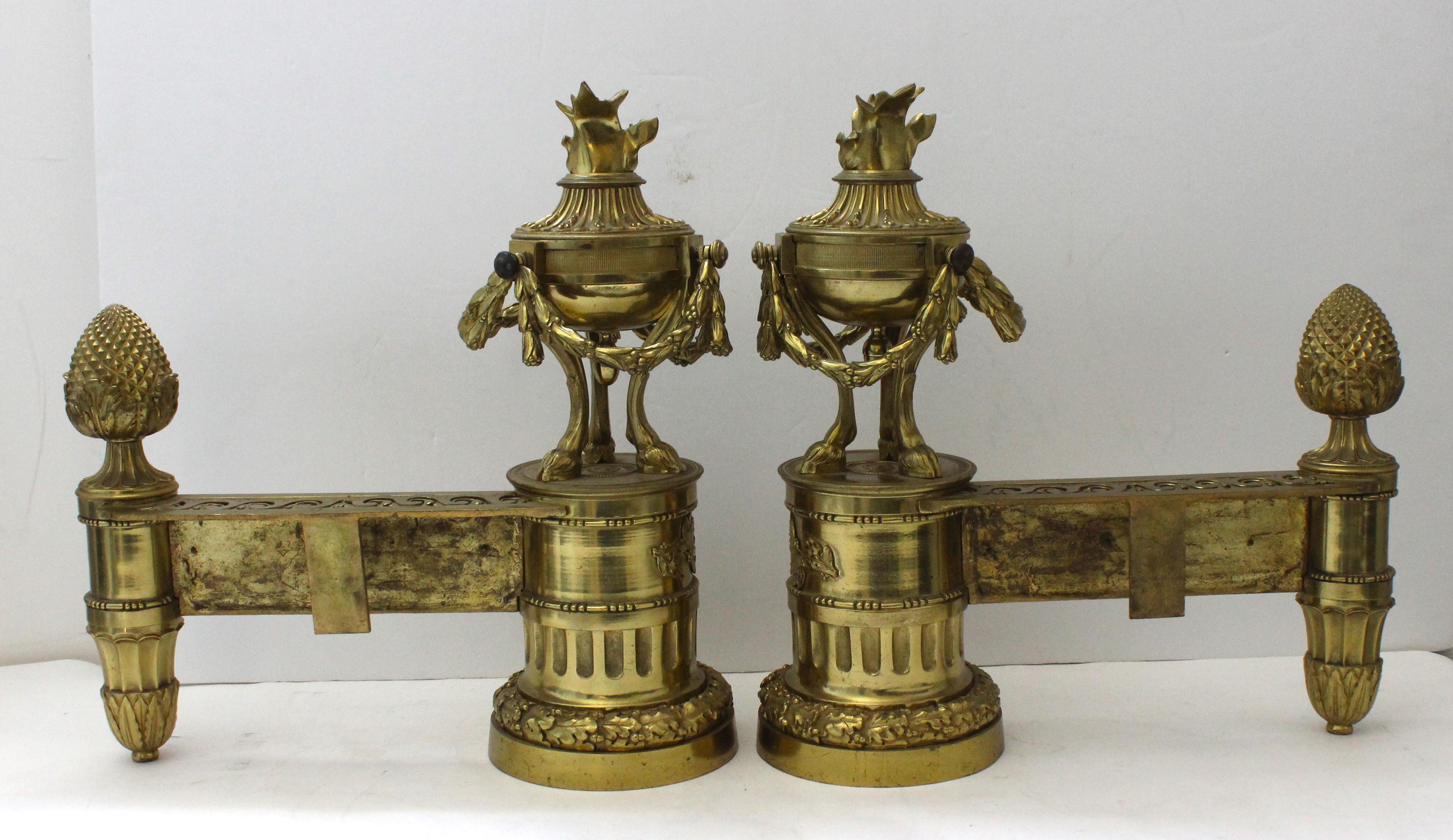 Set of Louis XVI Style Bronze Chenets For Sale 7