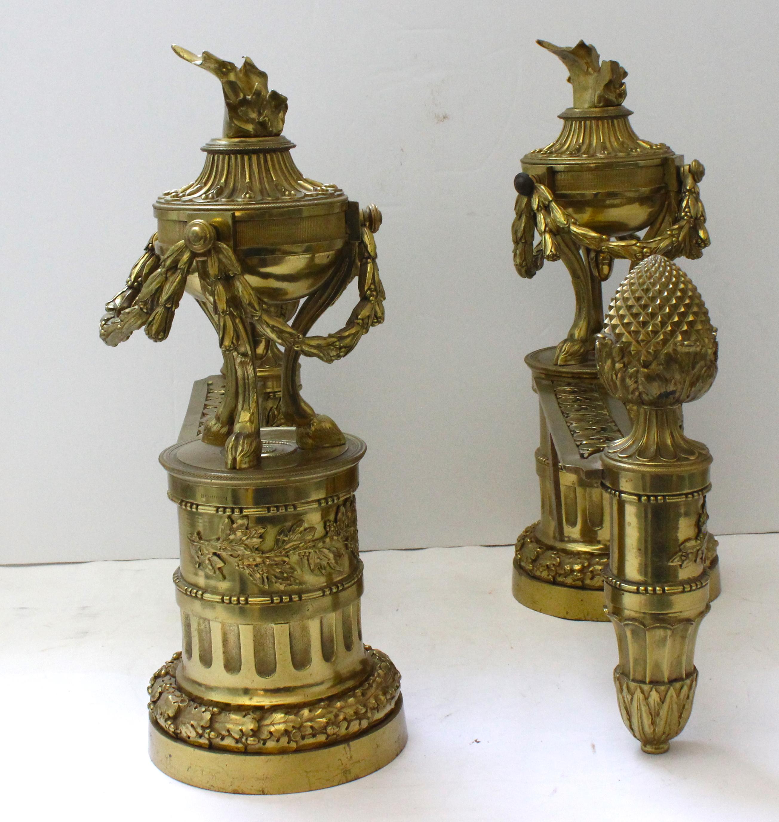 Set of Louis XVI Style Bronze Chenets For Sale 10