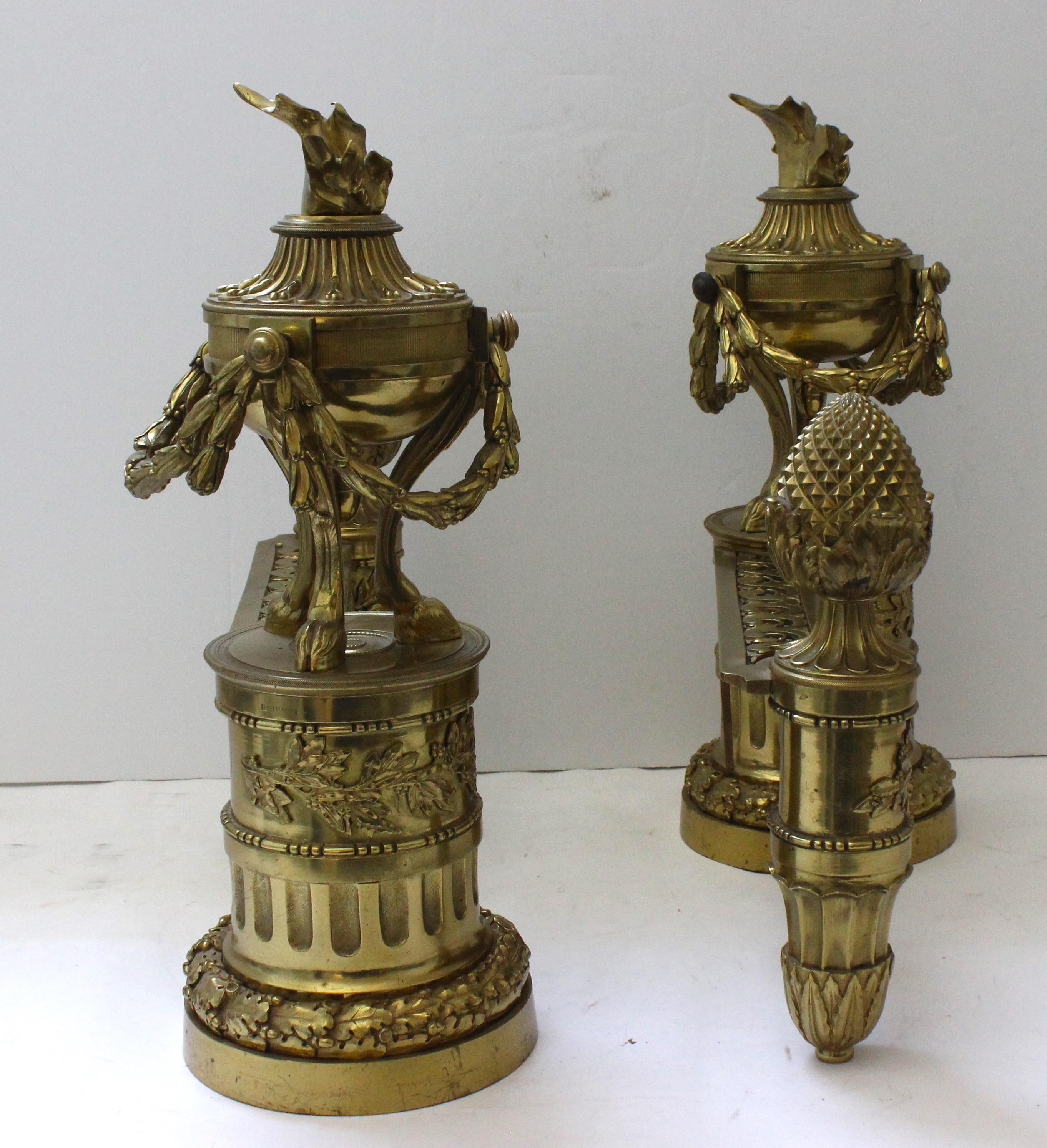 Set of Louis XVI Style Bronze Chenets For Sale 11