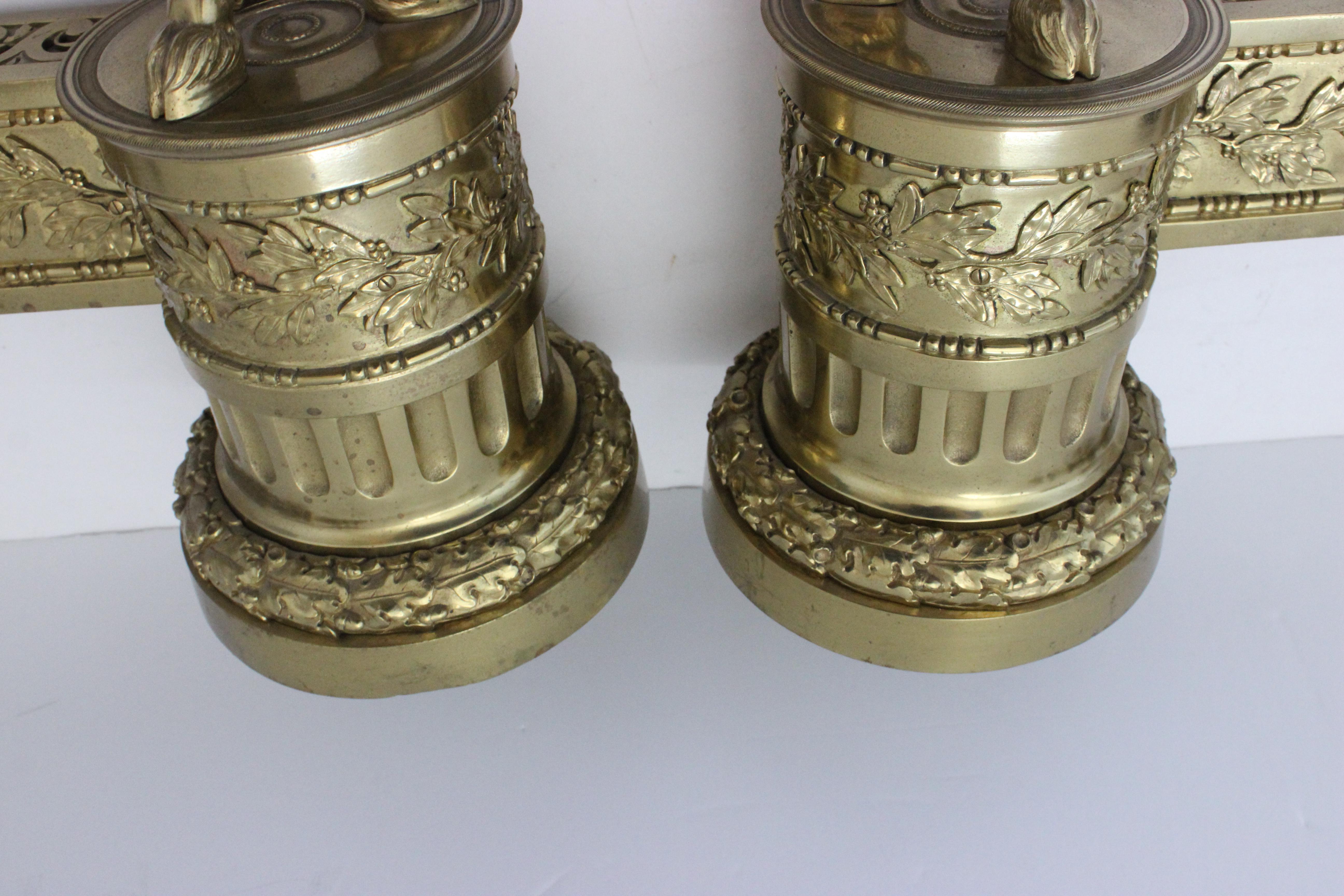 Cast Set of Louis XVI Style Bronze Chenets For Sale