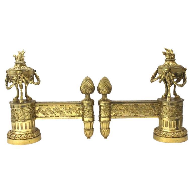 Set of Louis XVI Style Bronze Chenets For Sale 2