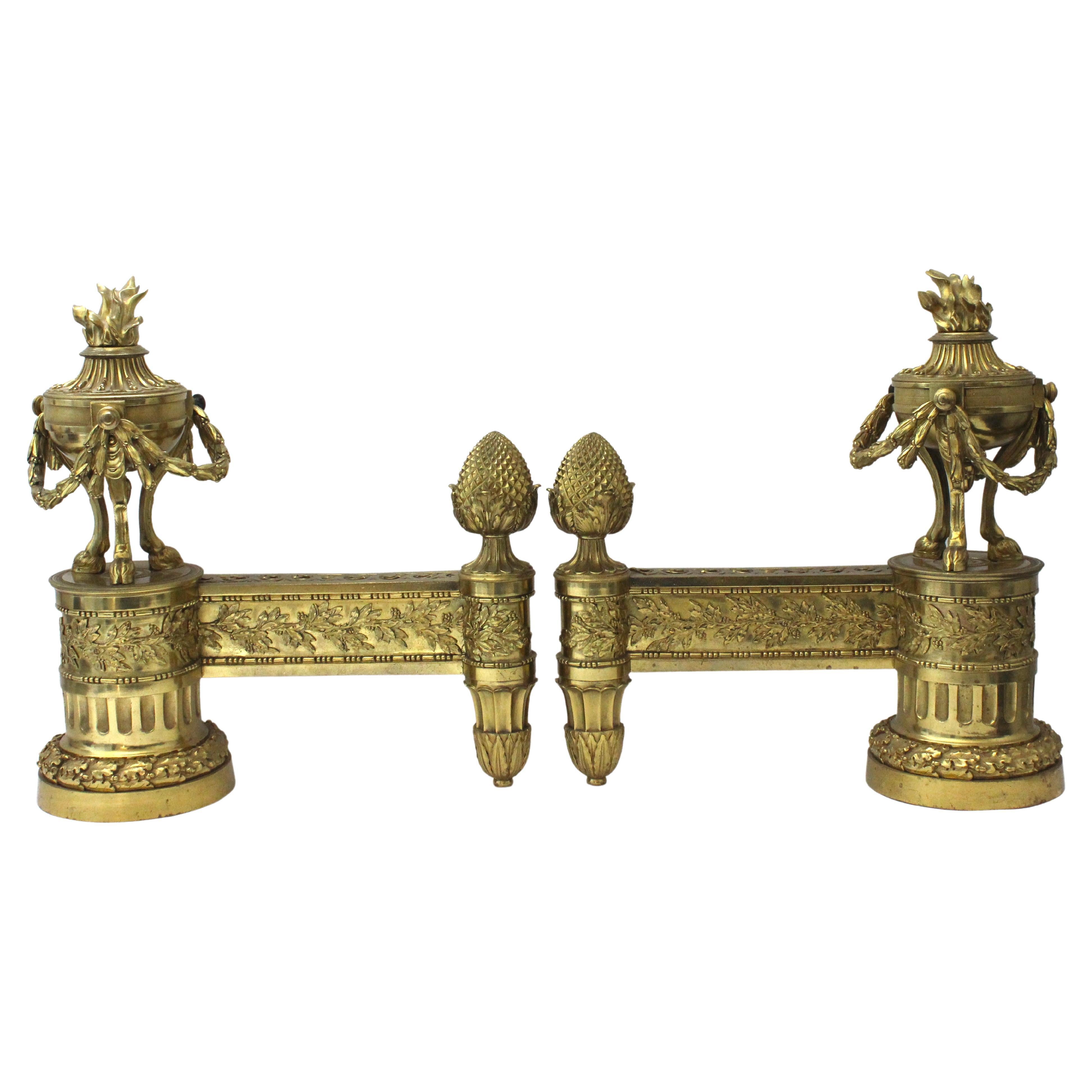 Set of Louis XVI Style Bronze Chenets For Sale
