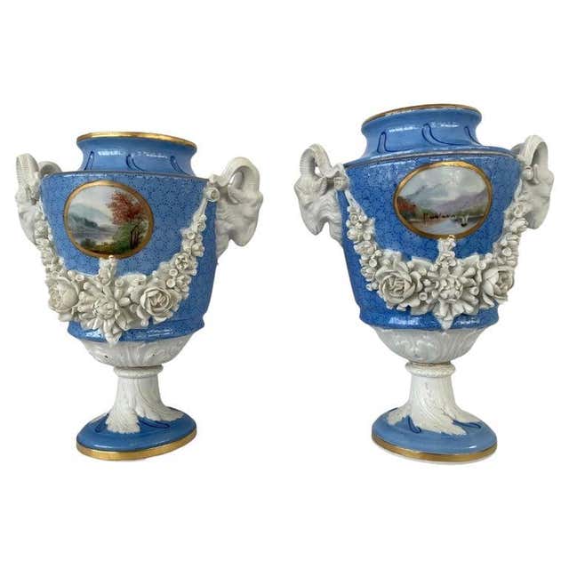Pair of 19C Sevres Style Drilled Garniture Urns For Sale at 1stDibs