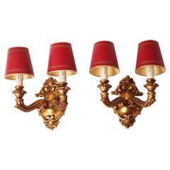 Set di lampade da parete Luigi XVI in legno di tiglio dorato