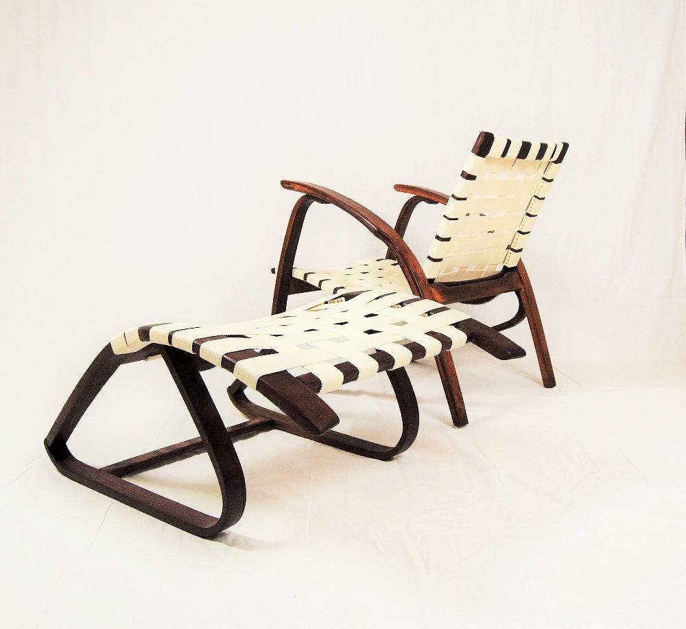 Mid-Century Modern Set of Lounge Chair and Stool by Jan Vaněk, 1930s