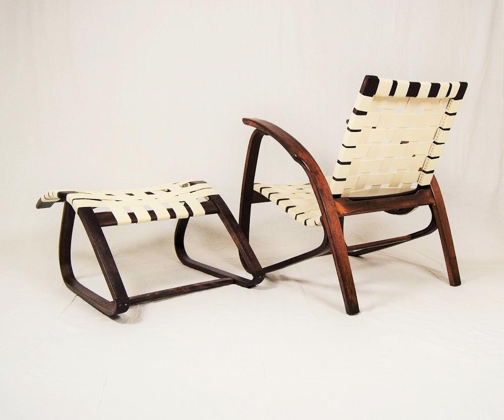 Czech Set of Lounge Chair and Stool by Jan Vaněk, 1930s