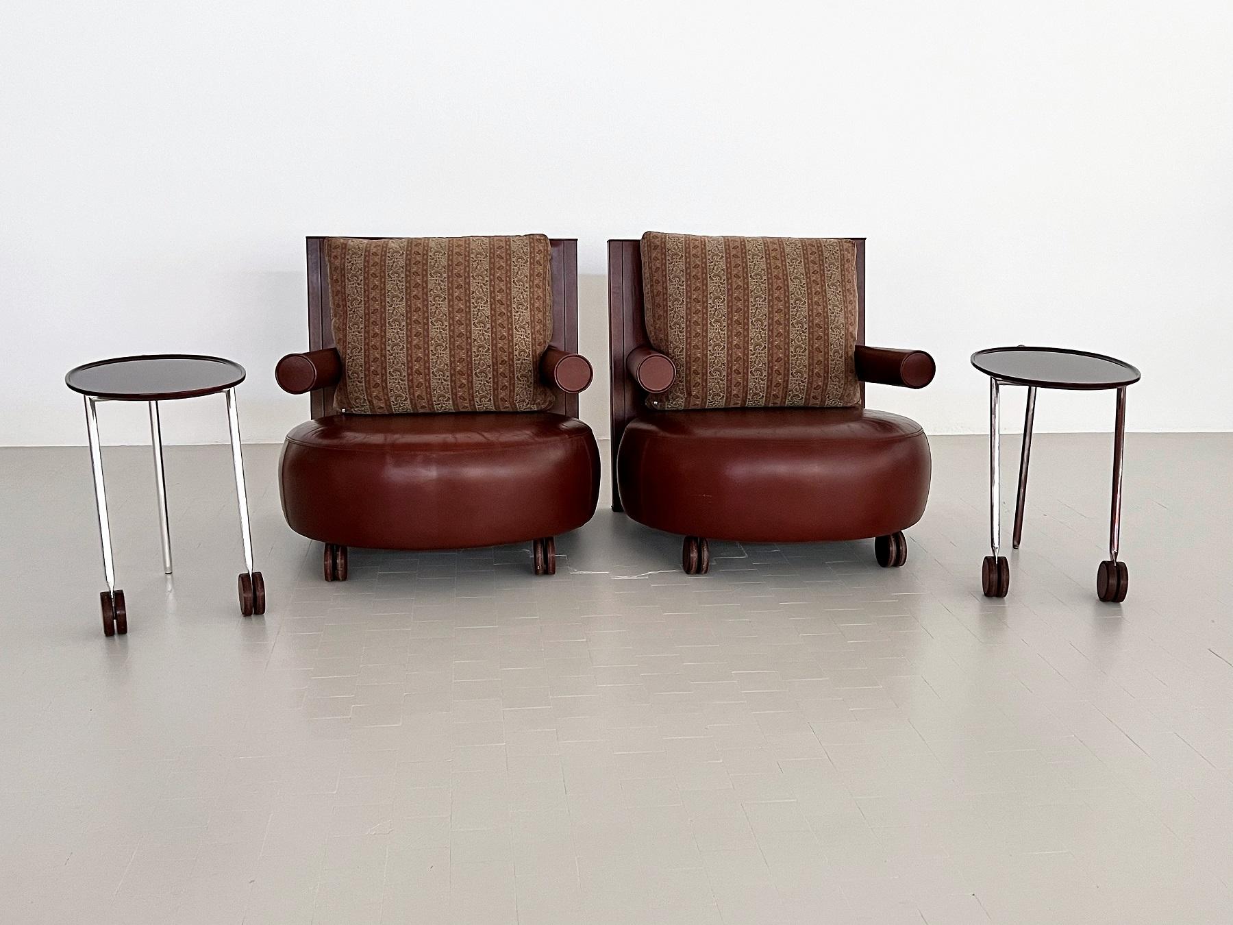 Italian Set of 2 Lounge Chairs BAISITY with Rolling Side Tables by Antonio Citterio 1980