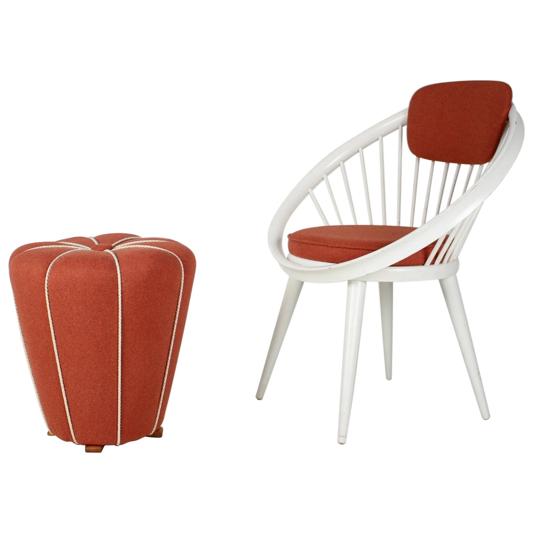 Set di sedie da salotto con tabouret, anni '50-'70
