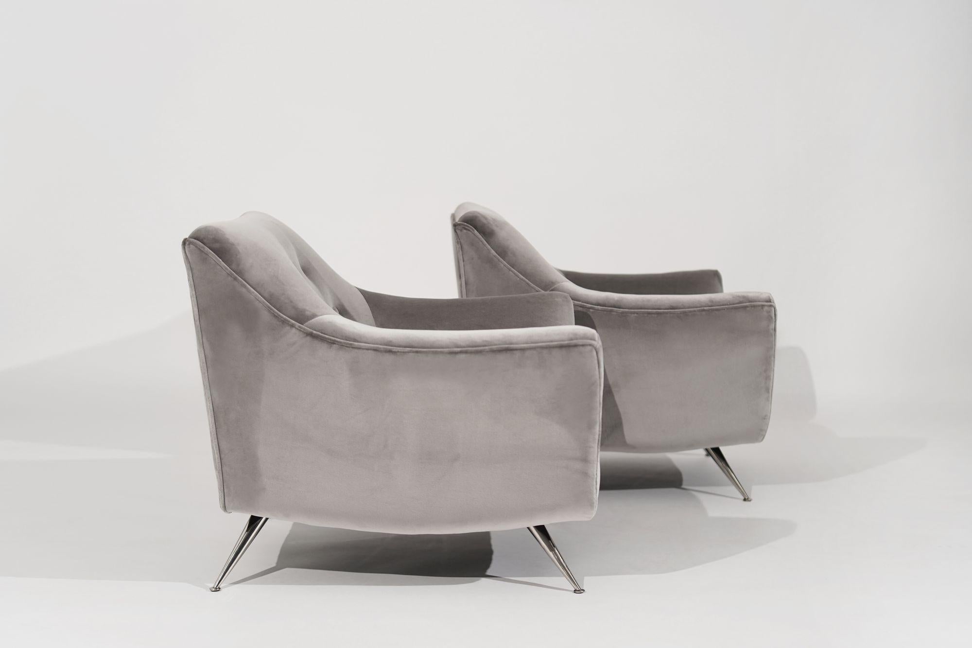 Mid-Century Modern Set of Lounge Chairs by Henry Glass in Grey Alpaca Velvet, C. 1950s For Sale