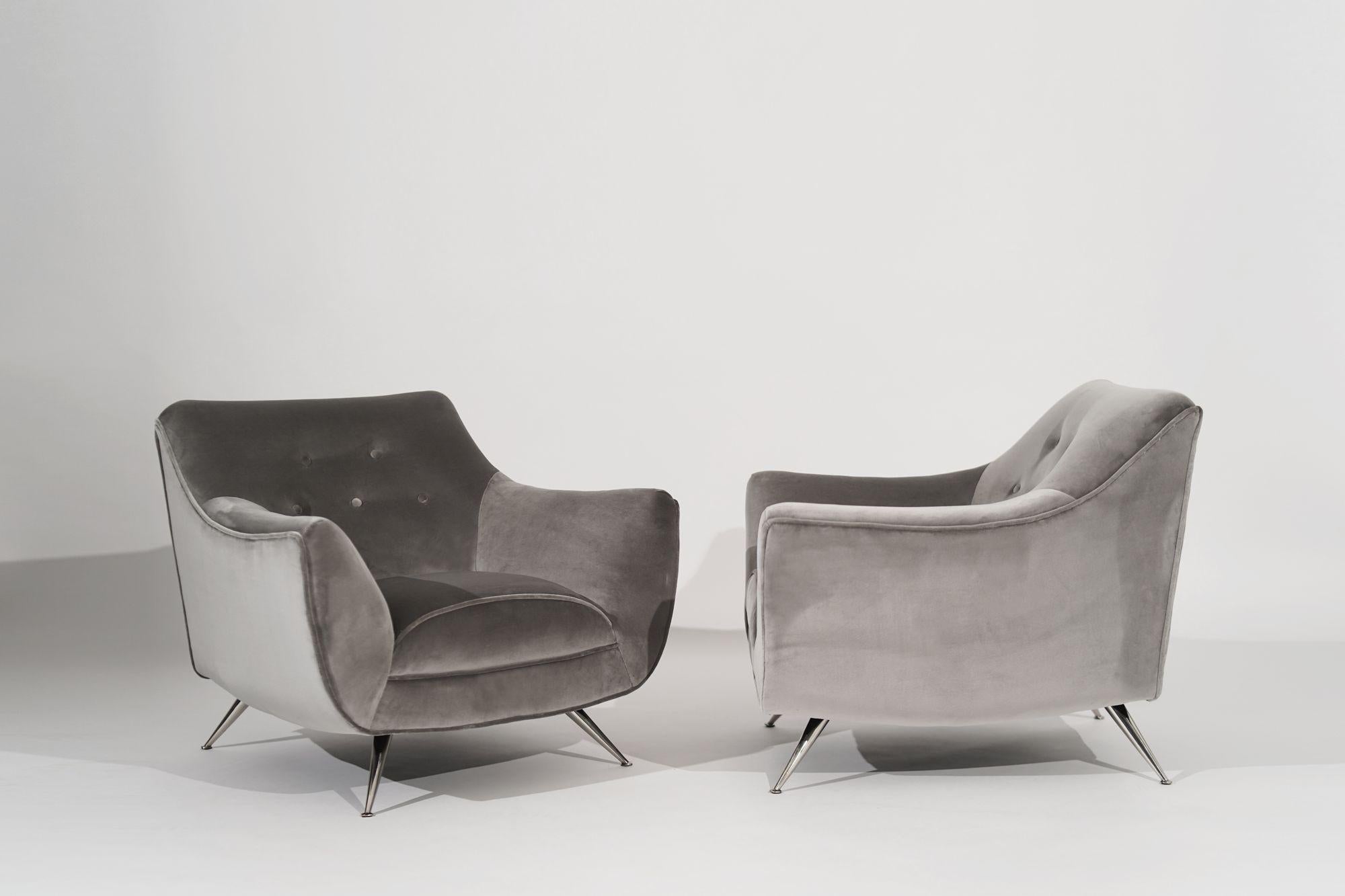 American Set of Lounge Chairs by Henry Glass in Grey Alpaca Velvet, C. 1950s For Sale