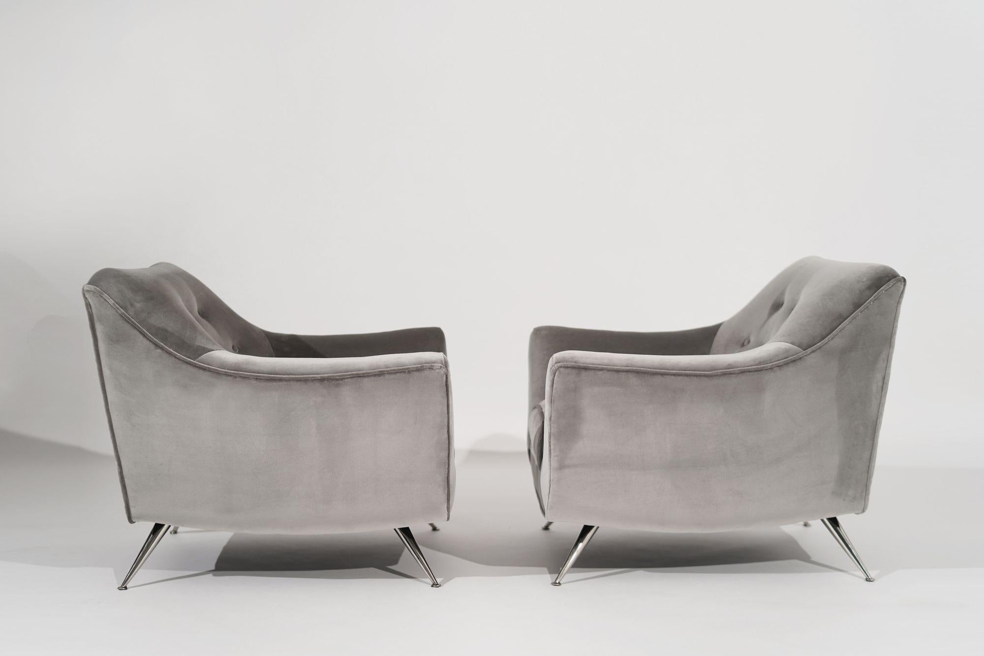 20th Century Set of Lounge Chairs by Henry Glass in Grey Alpaca Velvet, C. 1950s For Sale
