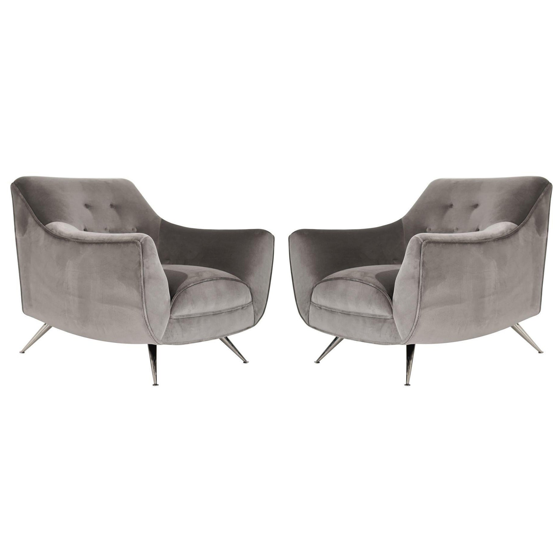 Ensemble de chaises longues en velours gris d'Alpaga par Henry Glass, C.C. années 1950