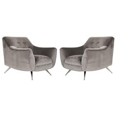 Juego de sillones de Henry Glass en terciopelo de alpaca gris, c. 1950