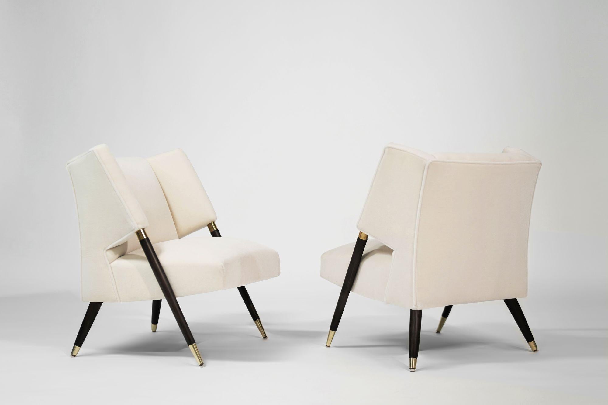 Mid-Century Modern Ensemble de chaises longues en mohair par Karpen of California, C.C. 1950s en vente