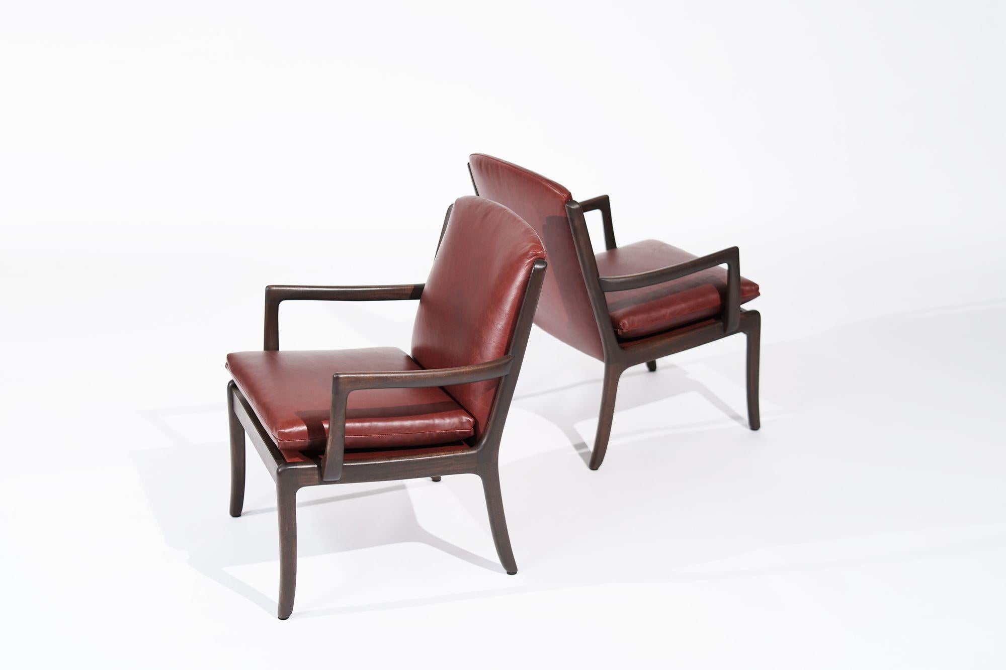 Danish Set of Lounge Chairs by Ole Wanscher in Sangria Leather, Denmark, C. 1960s For Sale