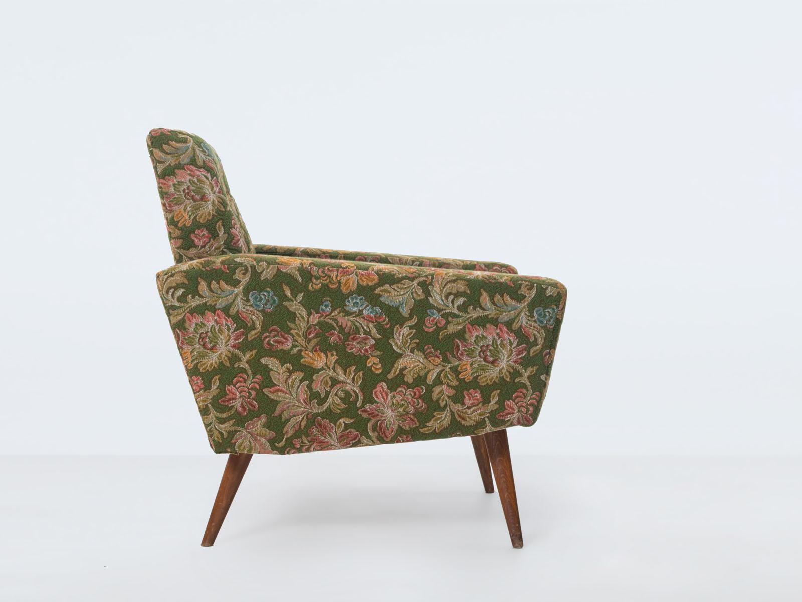 Czech Set of Lounge Chairs in Green Floral Upholstery For Sale