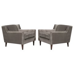 Set of Lounge Chairs in Grey Alpaca Velvet by Edward Wormley, circa 1950s