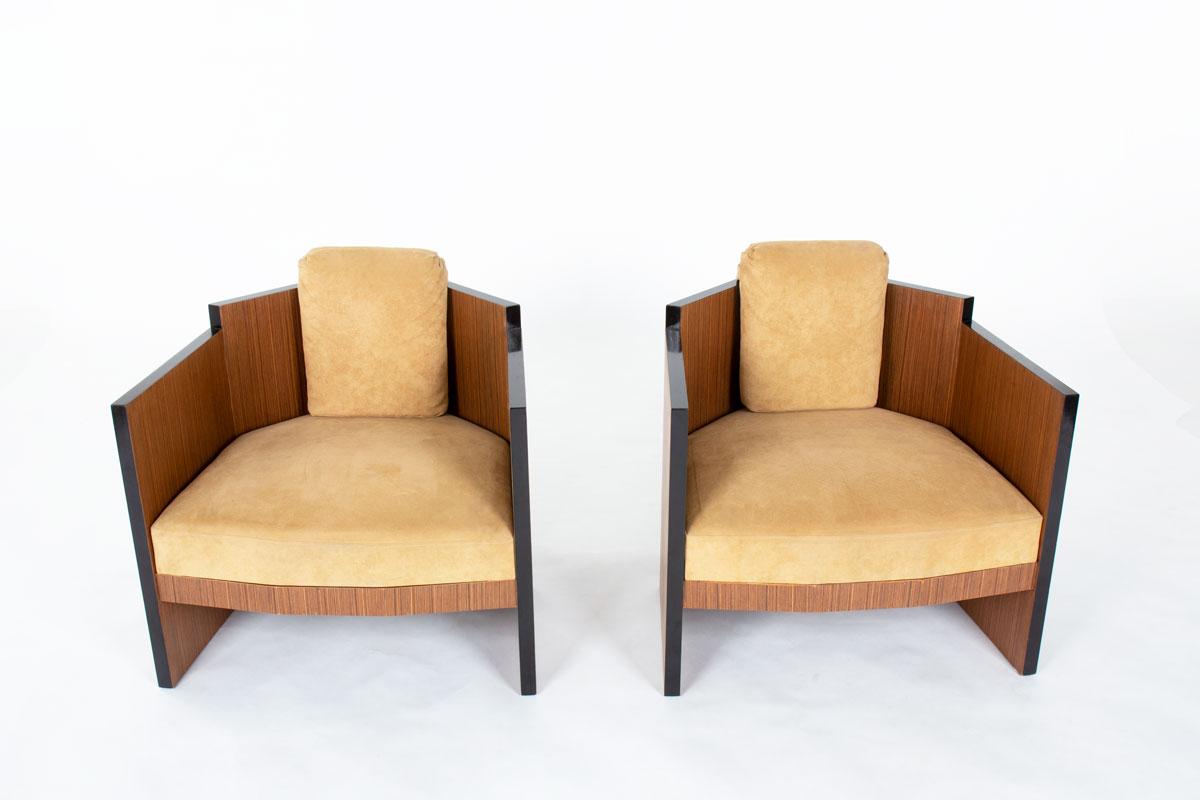 Ensemble de chaises longues en ébène de Macassar, années 1930 Bon état - En vente à JASSANS-RIOTTIER, FR