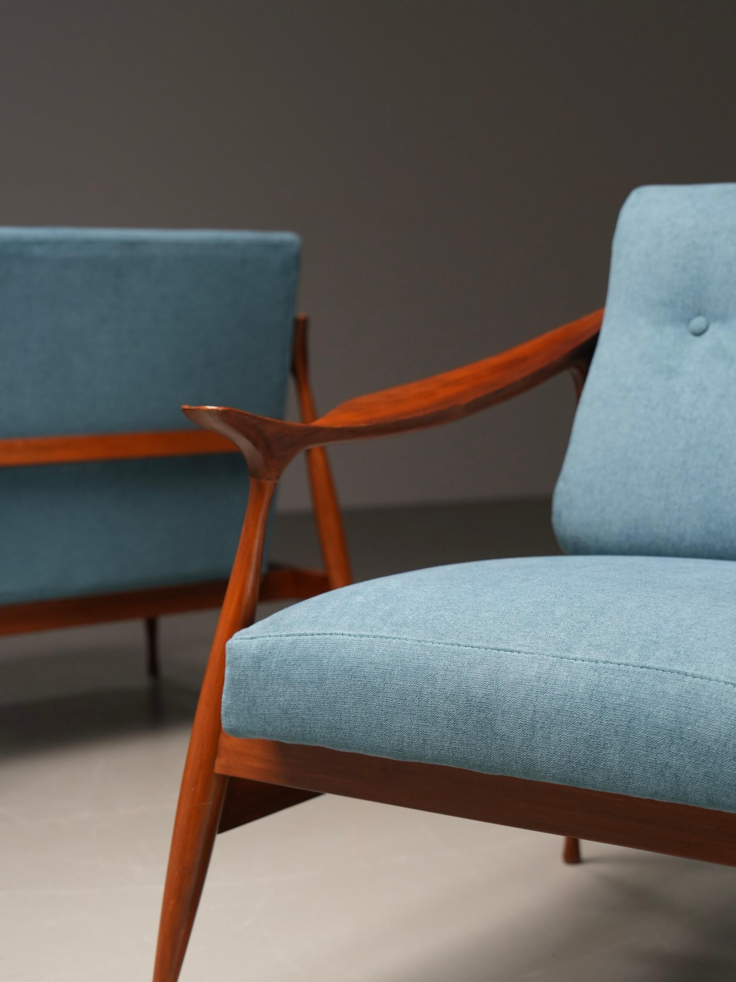 Set of Lounge Chairs in Teak by Ico Parisi for Fratelli Reguitti, Italy, 1950's For Sale 5