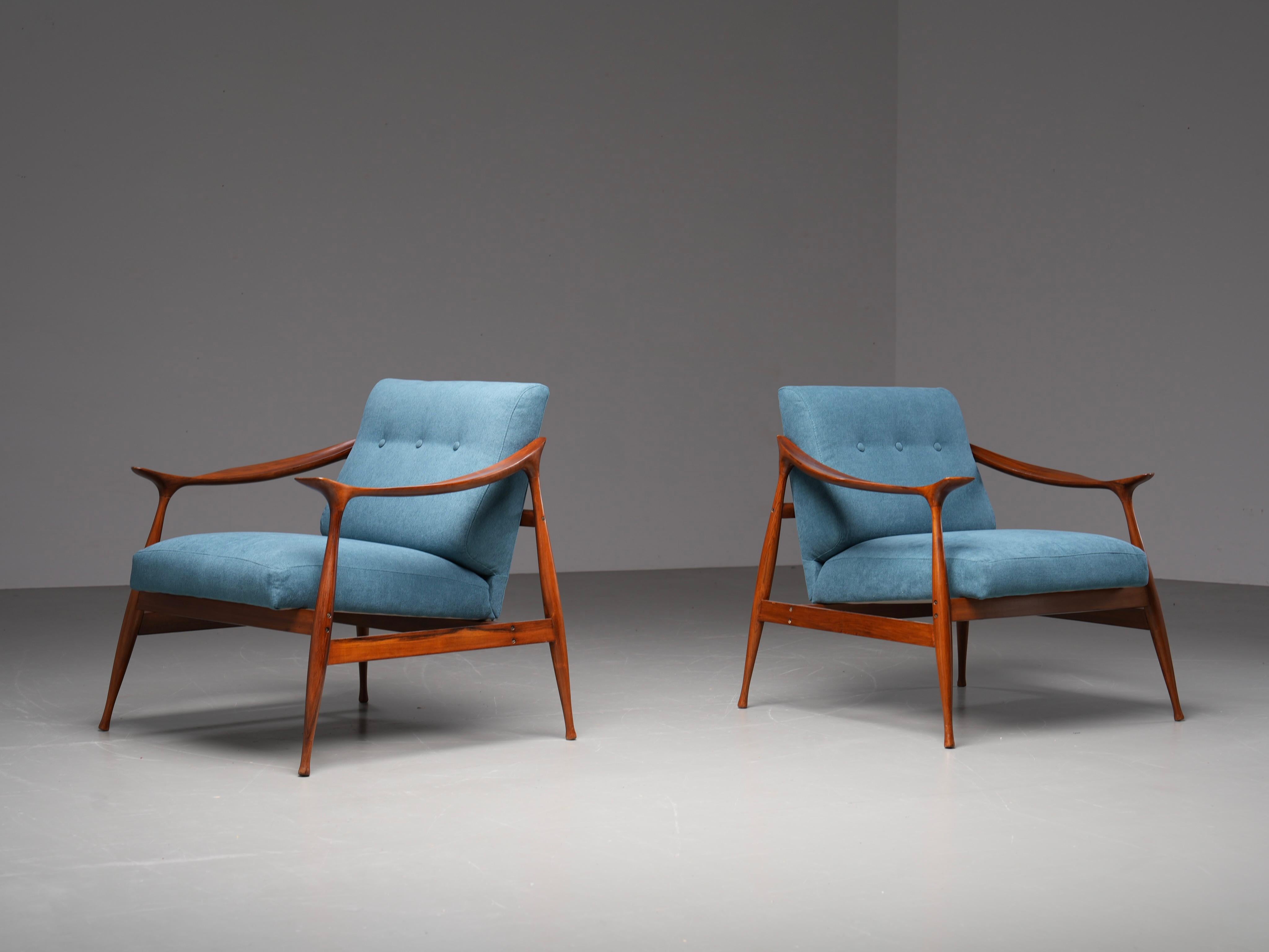 Italian Set of Lounge Chairs in Teak by Ico Parisi for Fratelli Reguitti, Italy, 1950's For Sale