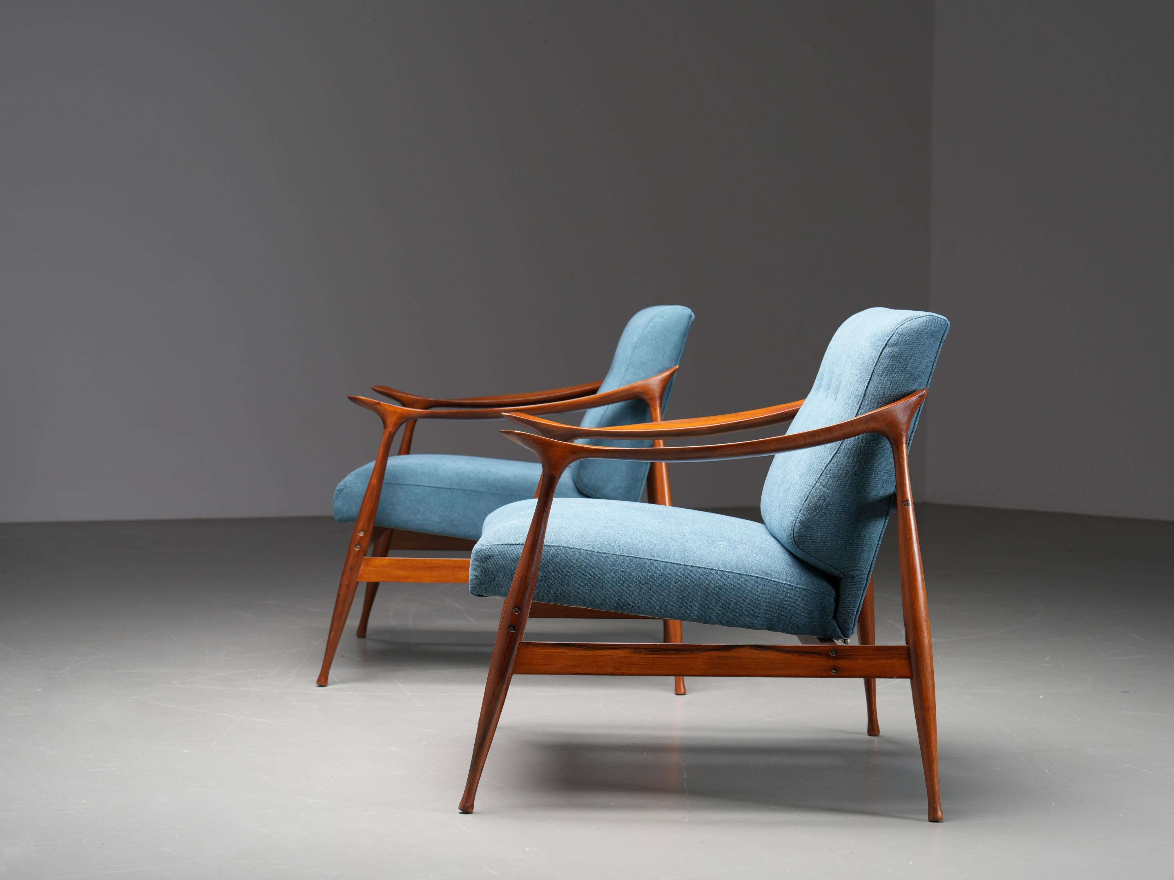 Set of Lounge Chairs in Teak by Ico Parisi for Fratelli Reguitti, Italy, 1950's In Good Condition For Sale In Uithoorn, NL