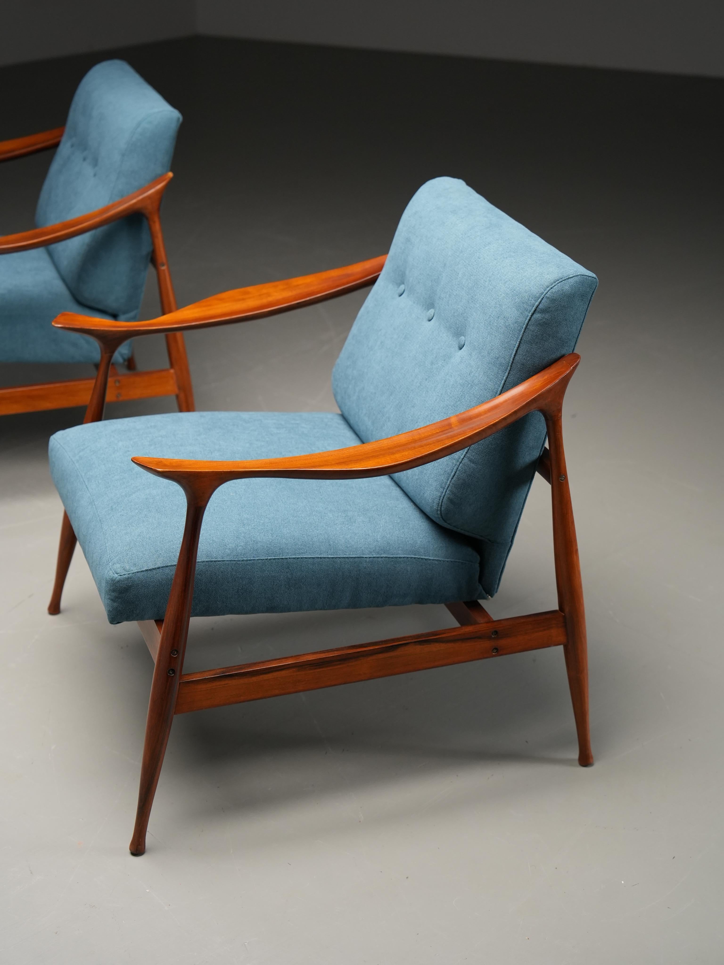 Mid-20th Century Set of Lounge Chairs in Teak by Ico Parisi for Fratelli Reguitti, Italy, 1950's For Sale
