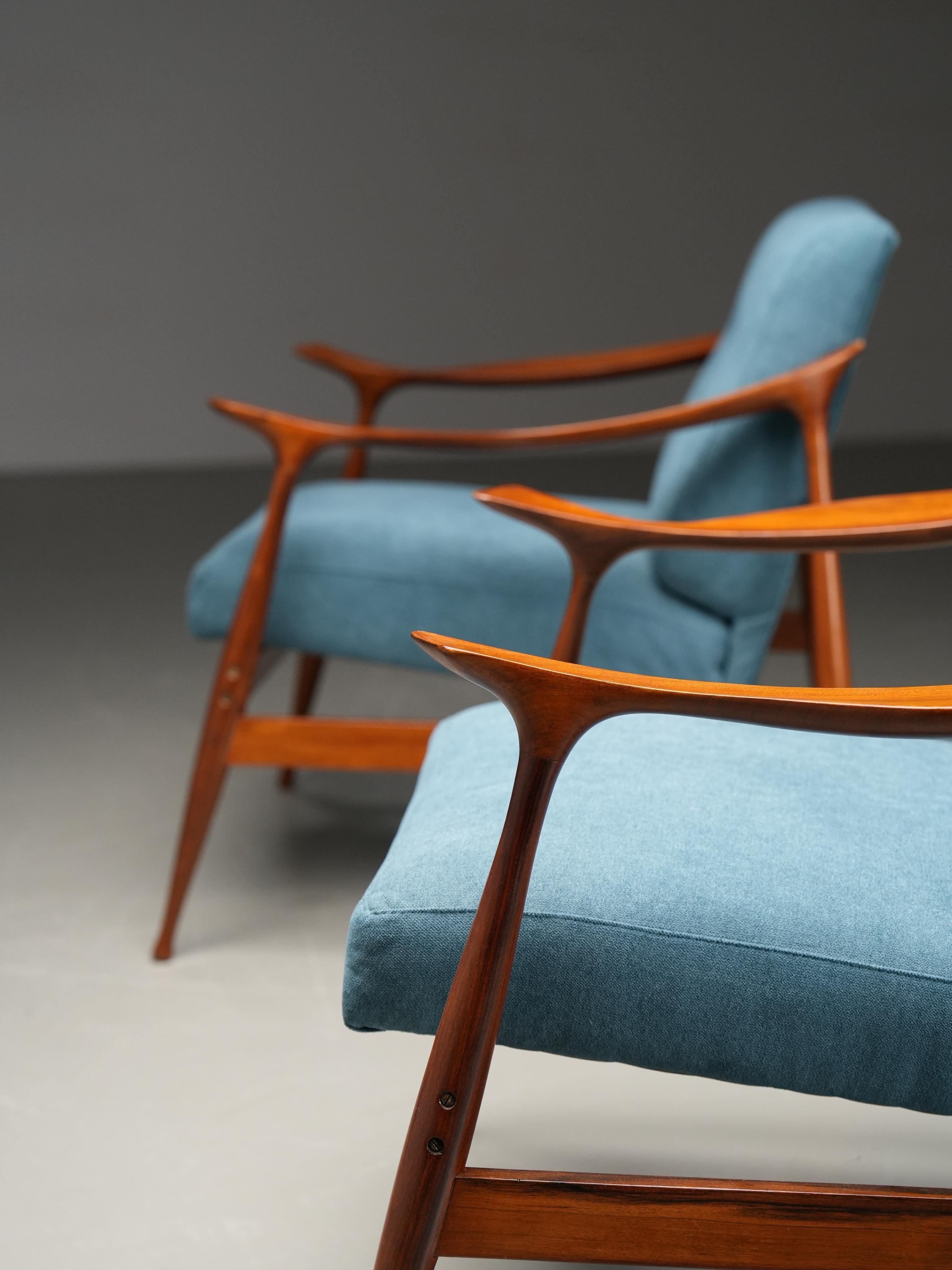 Set of Lounge Chairs in Teak by Ico Parisi for Fratelli Reguitti, Italy, 1950's For Sale 1