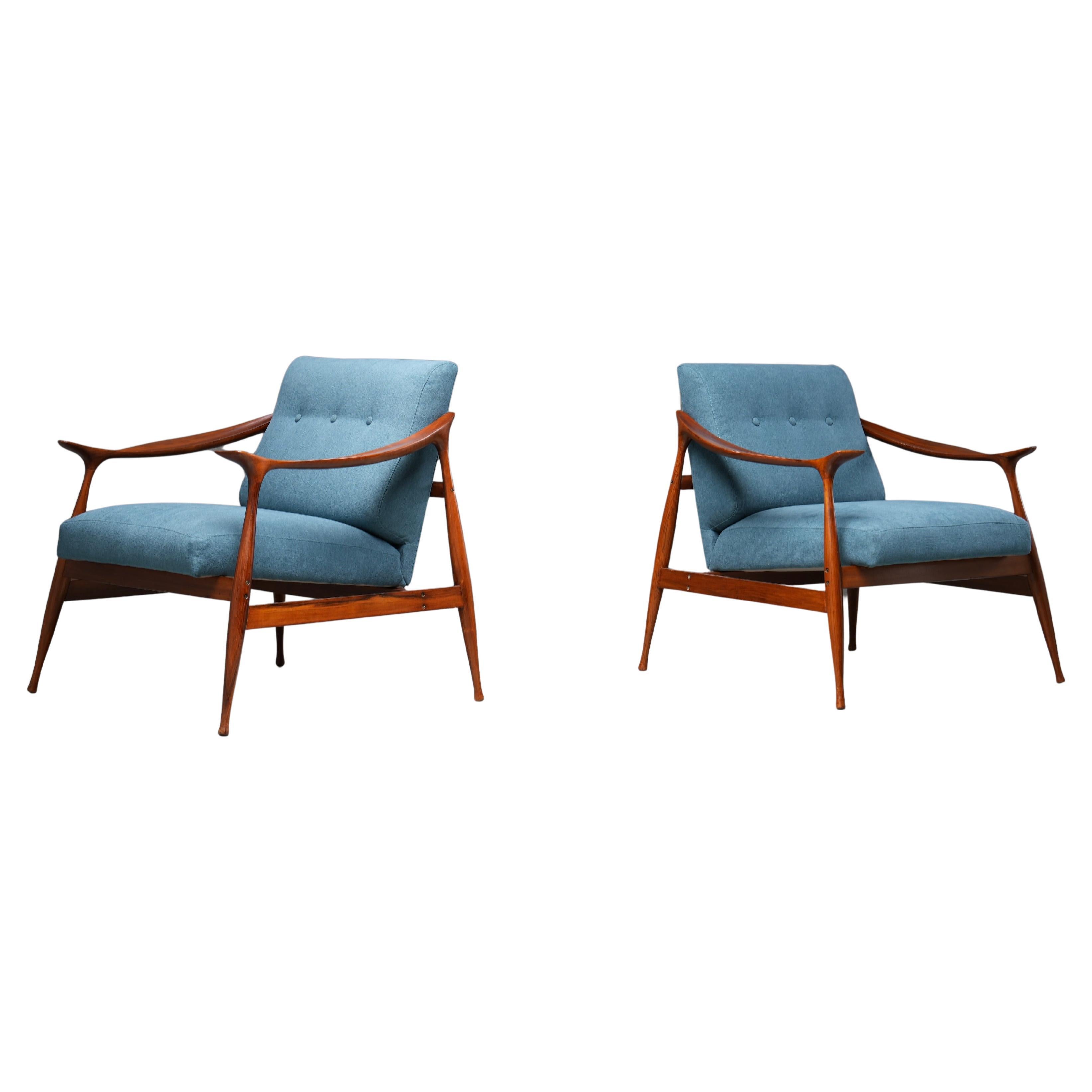 Set of Lounge Chairs in Teak by Ico Parisi for Fratelli Reguitti, Italy, 1950's For Sale