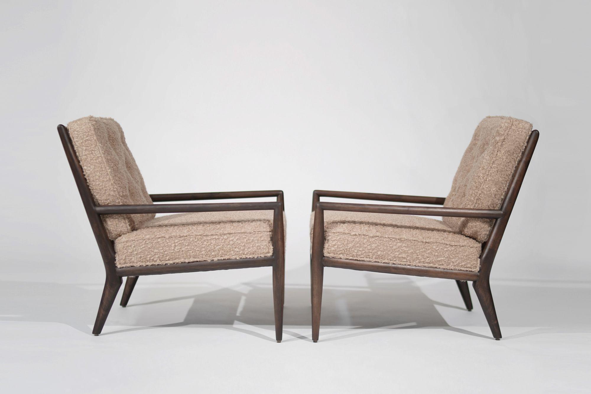 Experience the timeless elegance of Mid-Century Modern design with this exquisite set of lounge chairs, designed by the renowned T.H. Robsjohn-Gibbings for Widdicomb. Crafted circa 1950-1959, these chairs showcase the perfect blend of form and